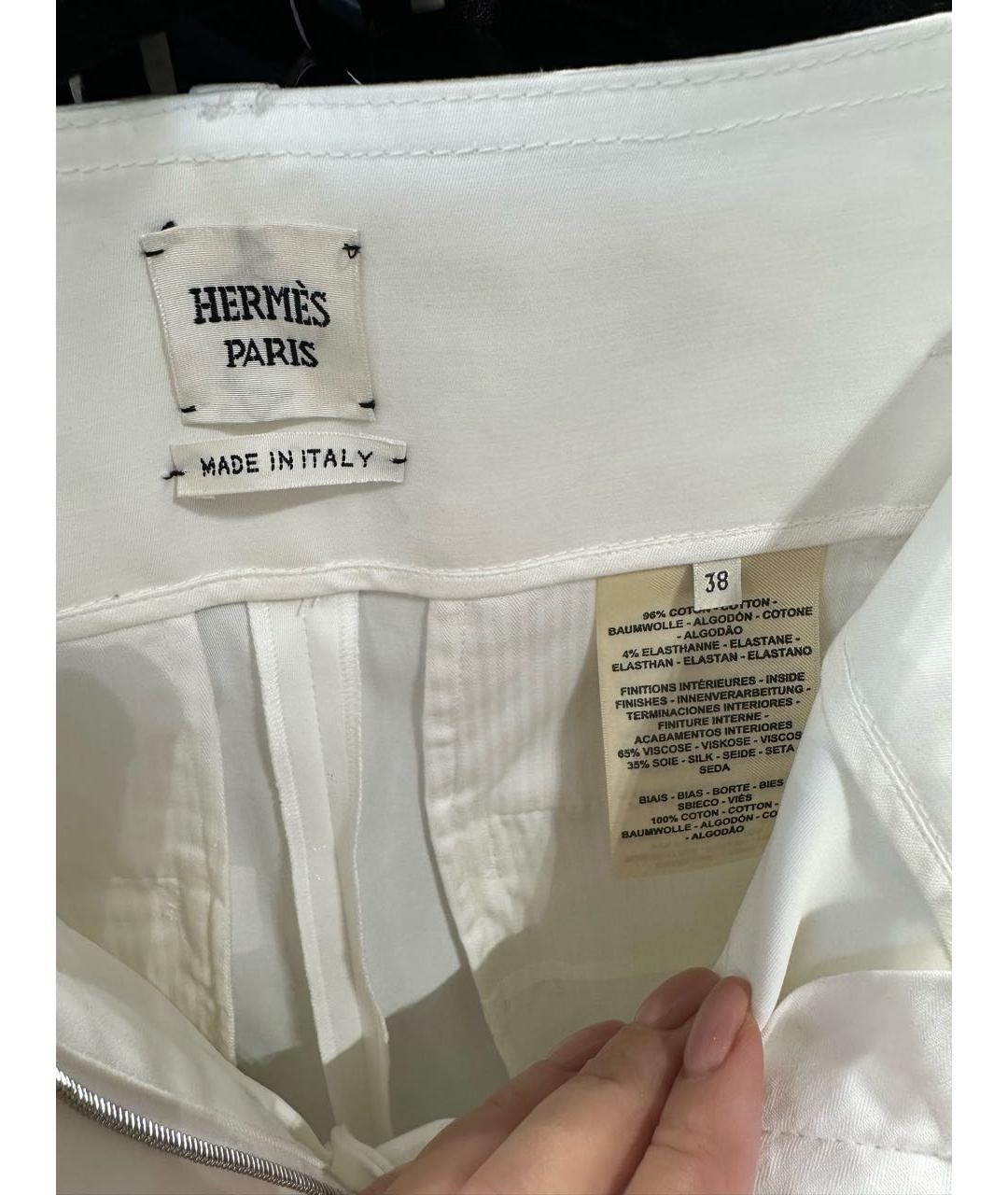HERMES Белые хлопковые прямые брюки, фото 4