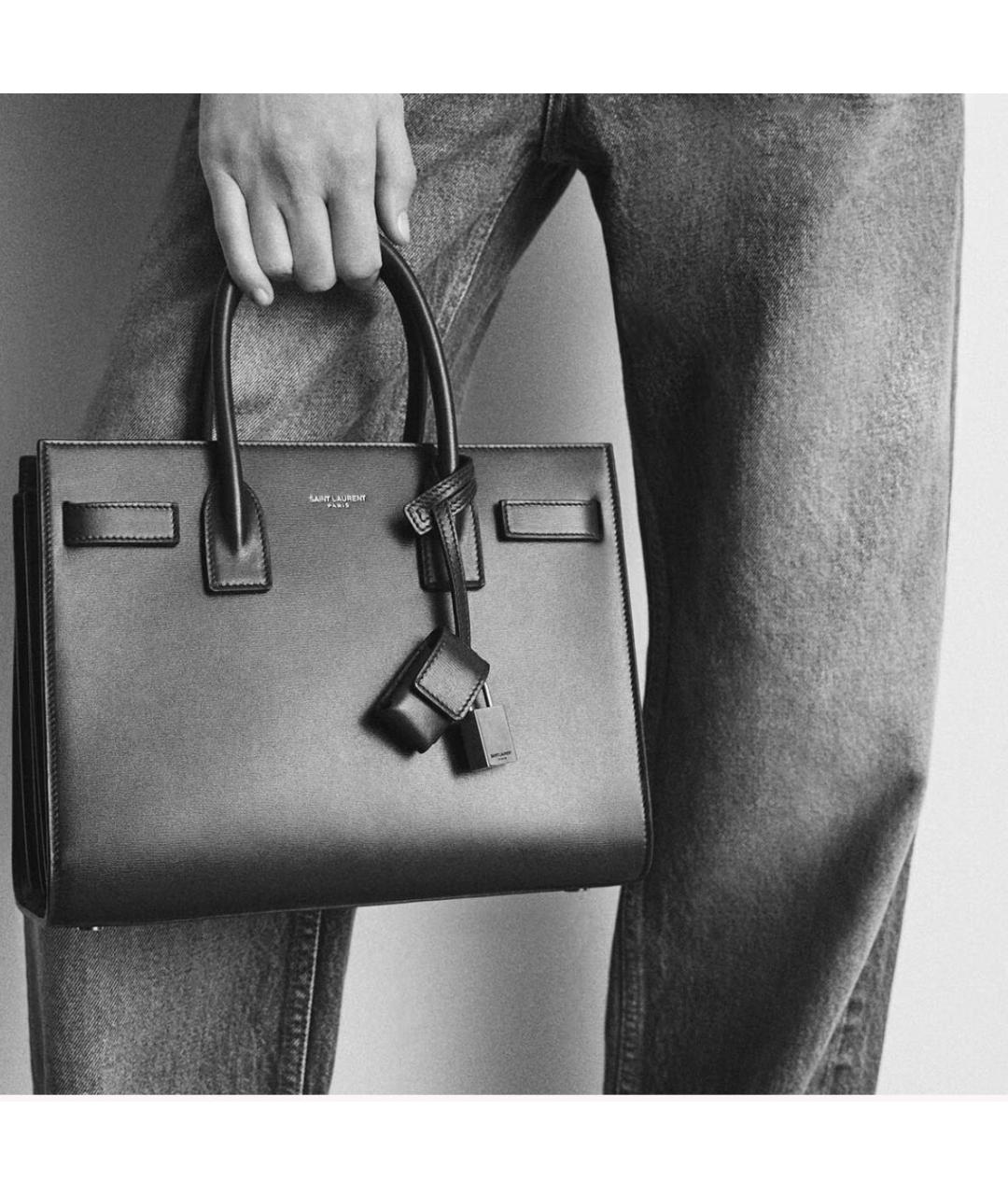SAINT LAURENT Черная кожаная сумка тоут, фото 2