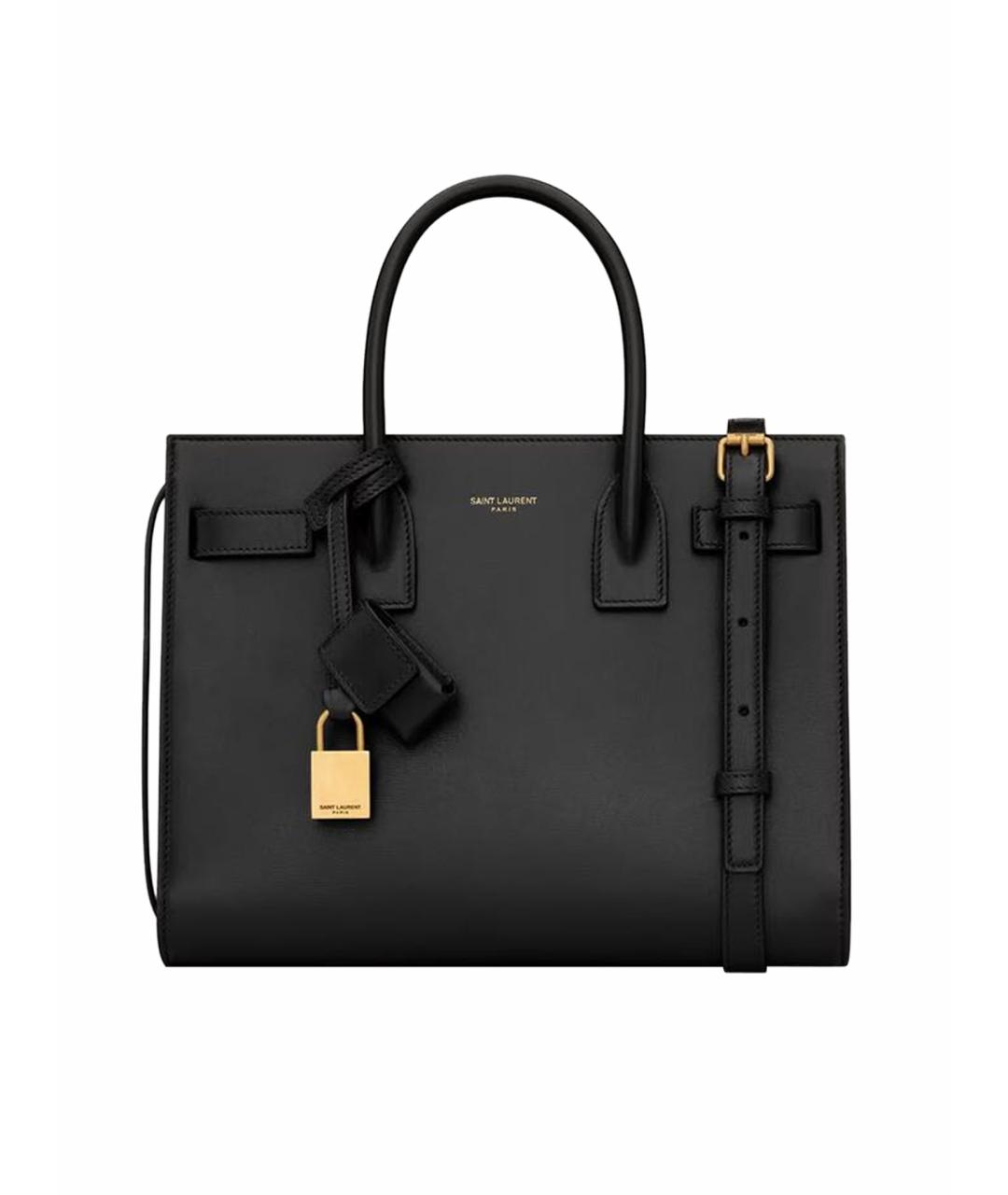 SAINT LAURENT Черная кожаная сумка тоут, фото 5