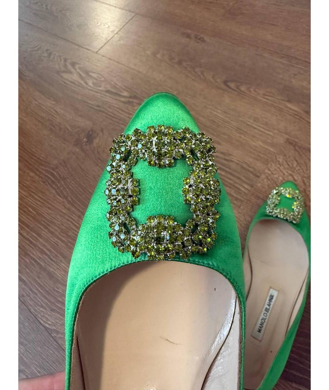 MANOLO BLAHNIK Салатовые текстильные балетки, фото 3