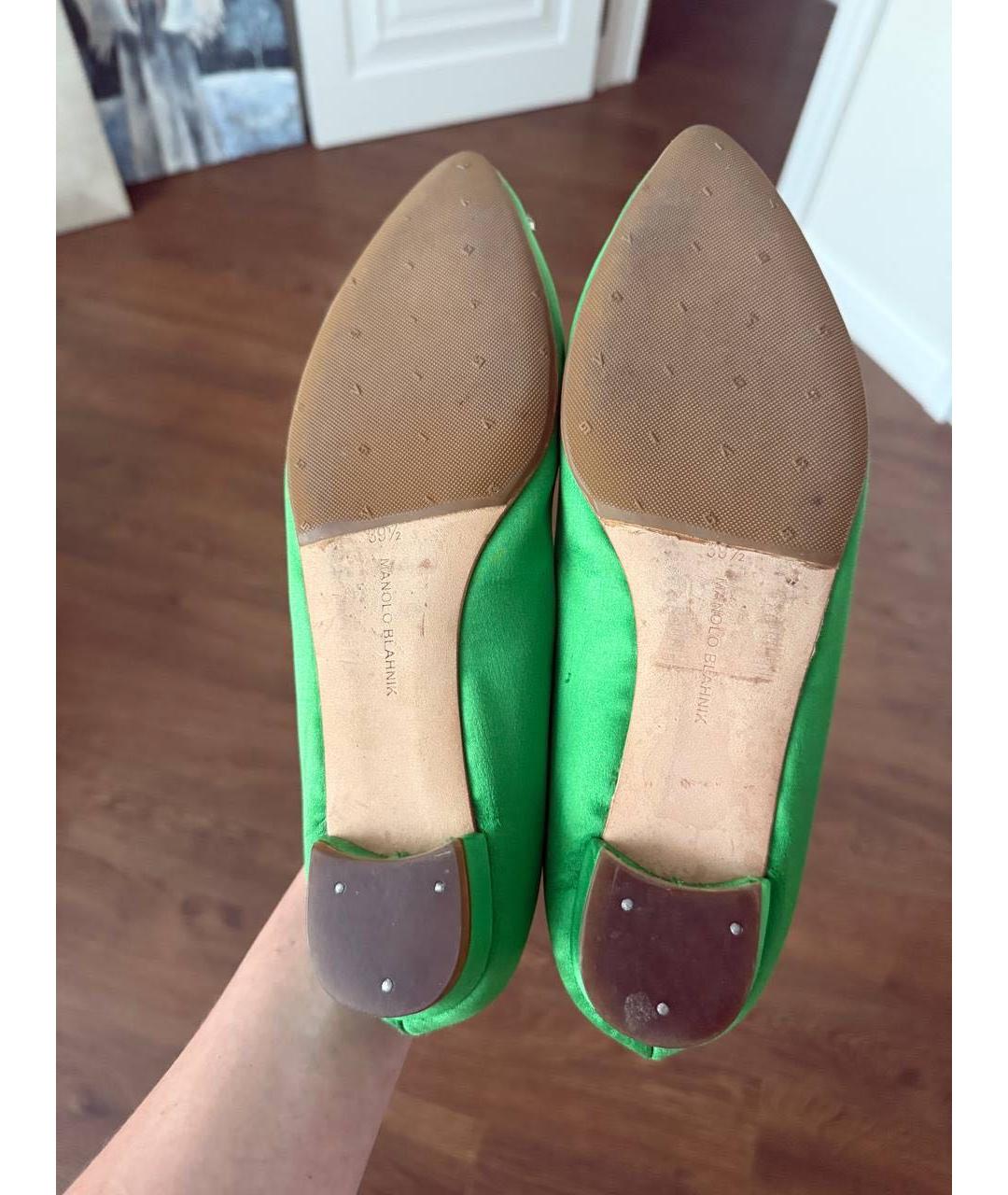 MANOLO BLAHNIK Салатовые текстильные балетки, фото 2