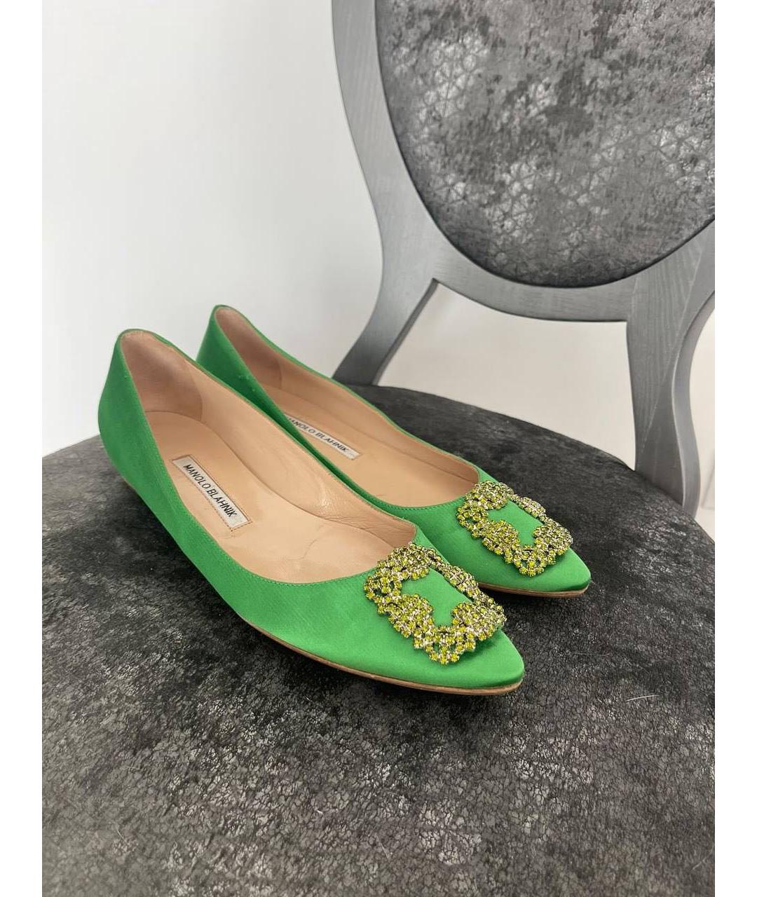 MANOLO BLAHNIK Салатовые текстильные балетки, фото 5