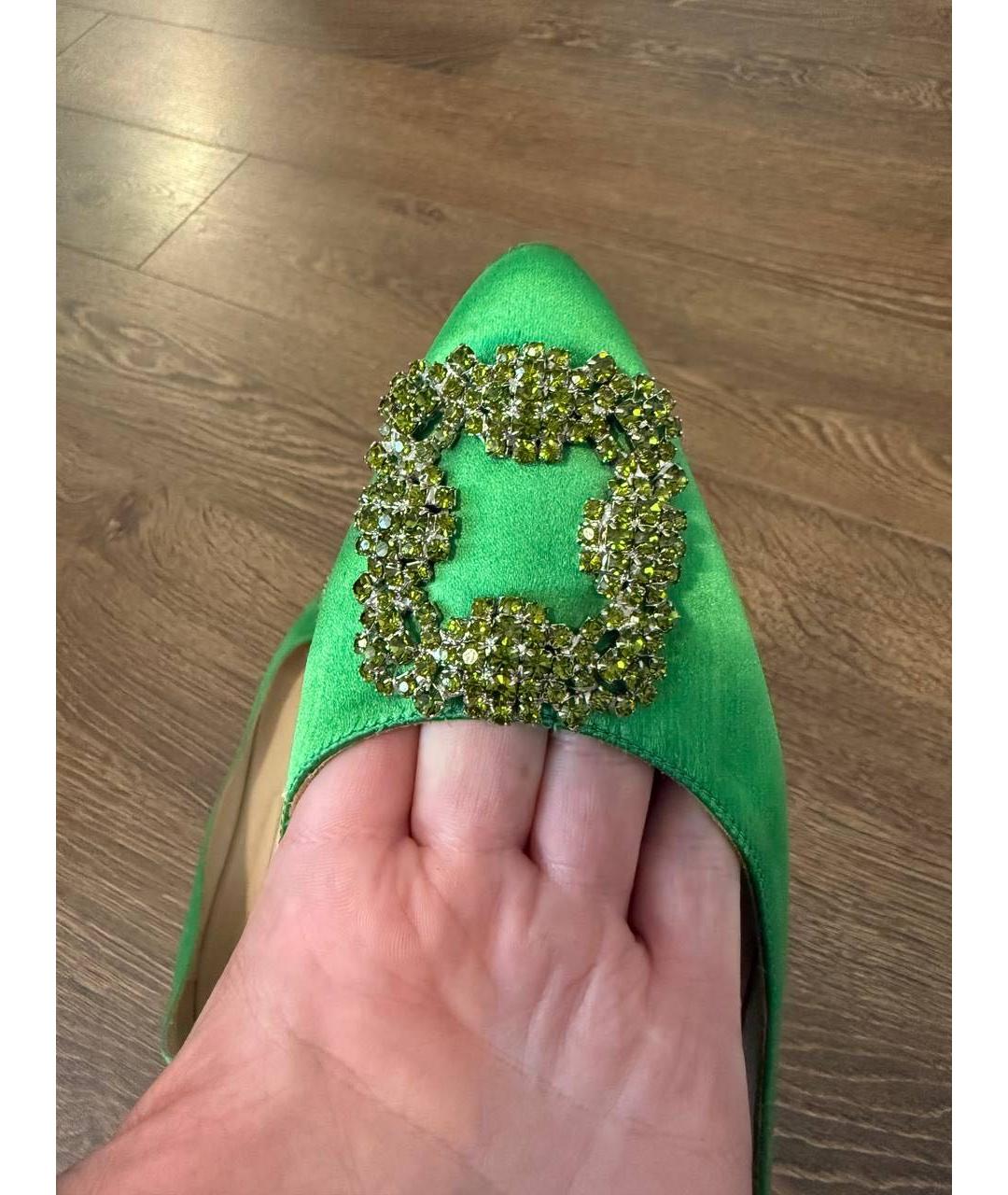 MANOLO BLAHNIK Салатовые текстильные балетки, фото 4