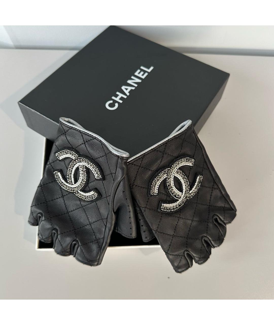CHANEL Черные кожаные митенки, фото 6