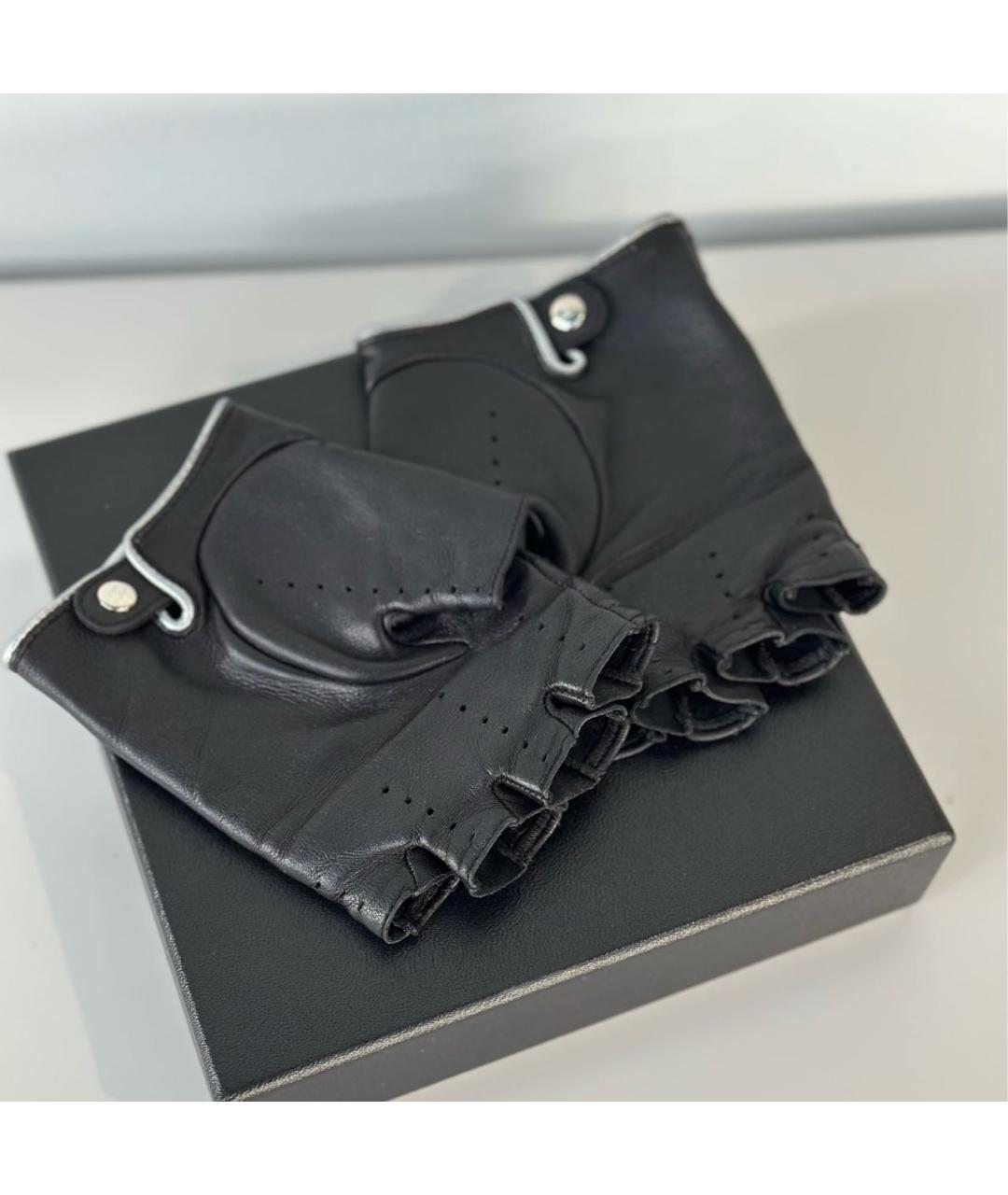 CHANEL Черные кожаные митенки, фото 4