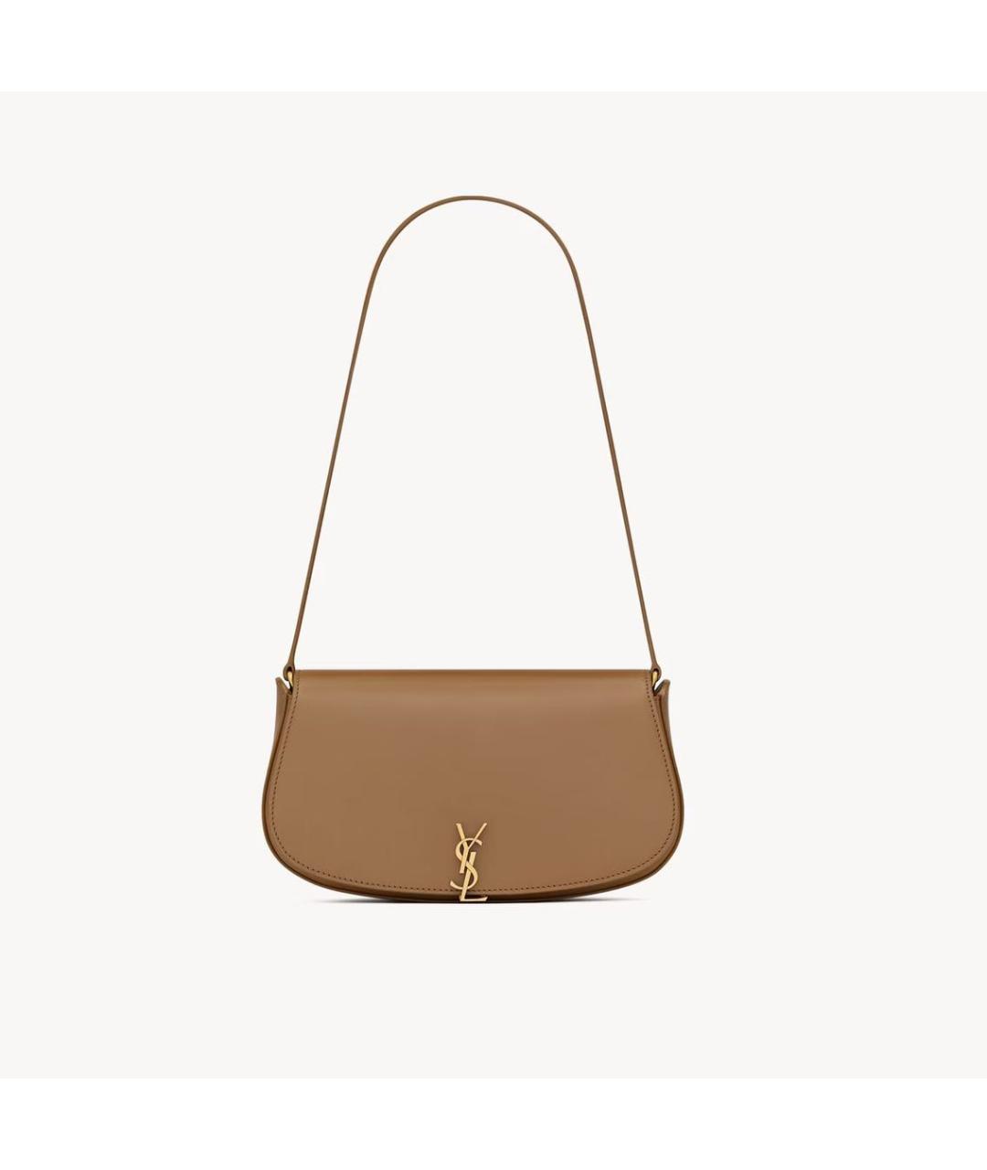 SAINT LAURENT Коричневая кожаная сумка с короткими ручками, фото 5