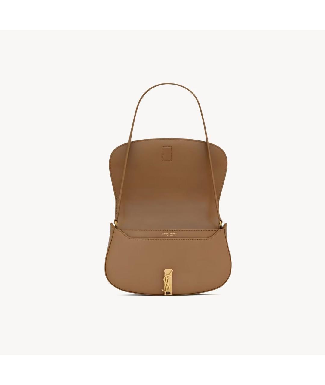 SAINT LAURENT Коричневая кожаная сумка с короткими ручками, фото 4