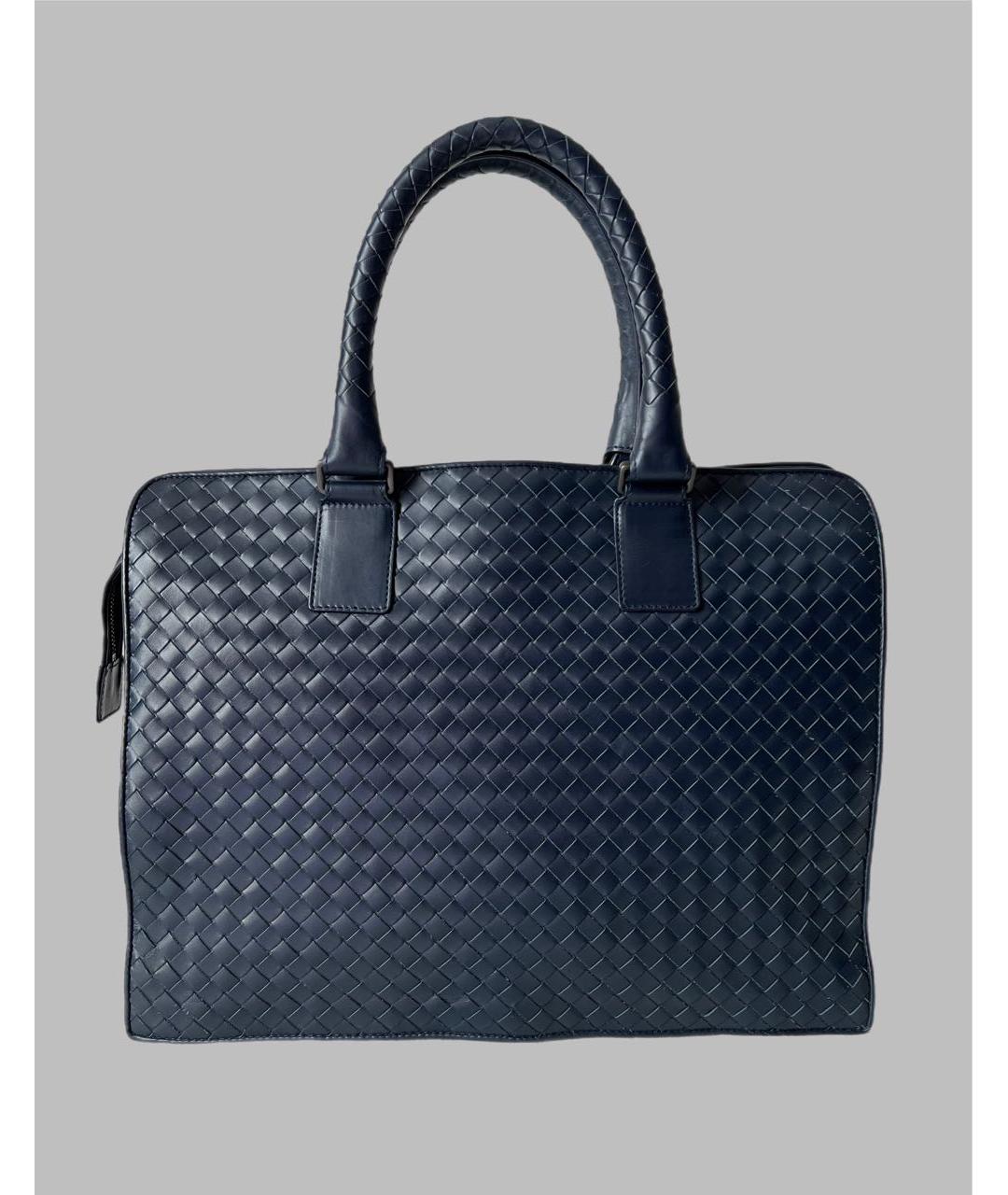 BOTTEGA VENETA Темно-синий кожаный портфель, фото 3