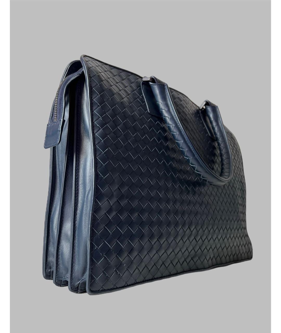 BOTTEGA VENETA Темно-синий кожаный портфель, фото 2