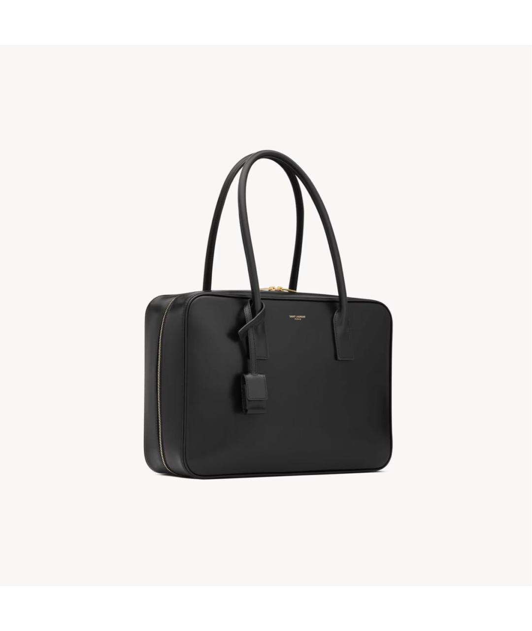 SAINT LAURENT Черная кожаная сумка тоут, фото 4