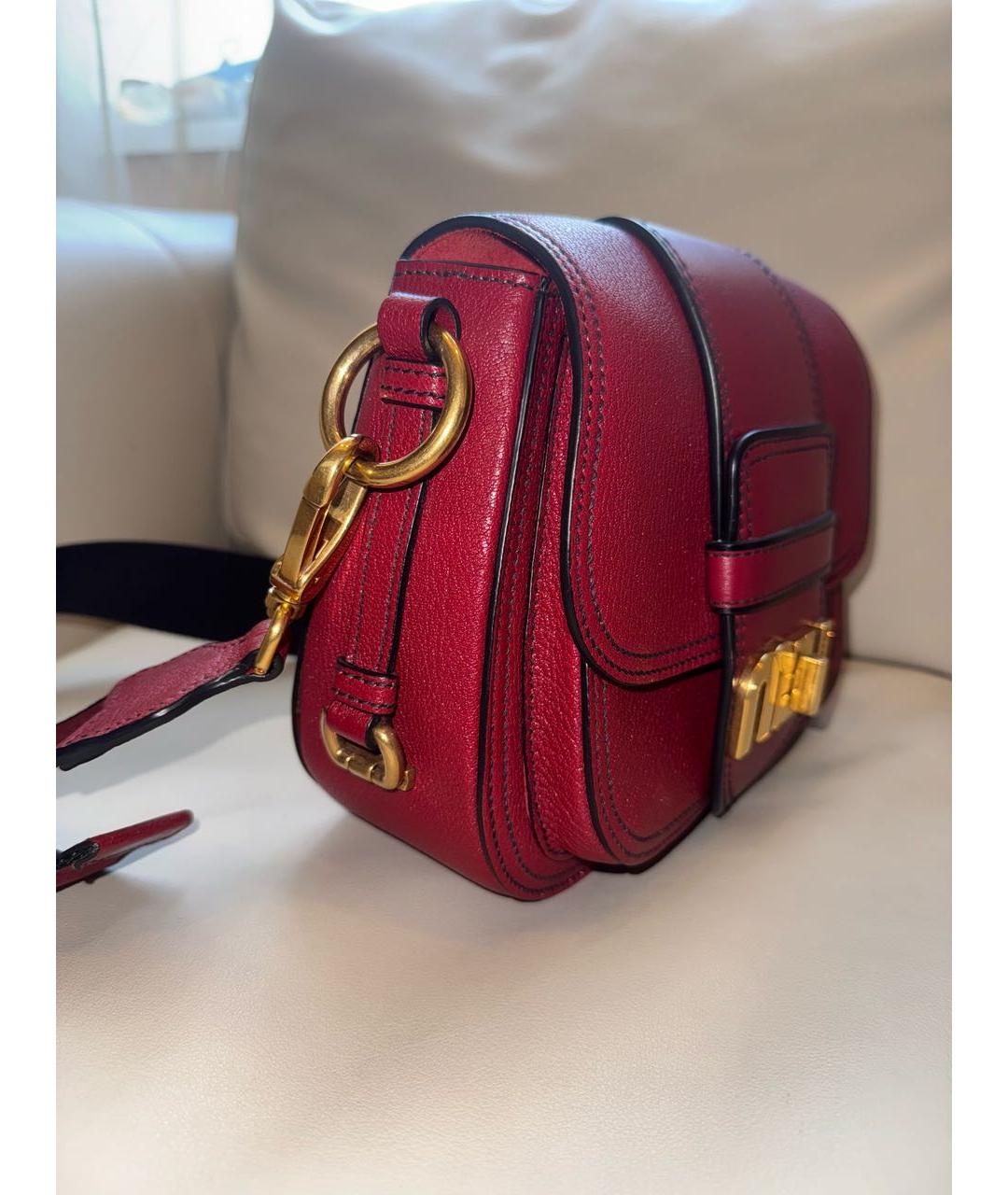 MIU MIU Бордовая кожаная сумка через плечо, фото 2