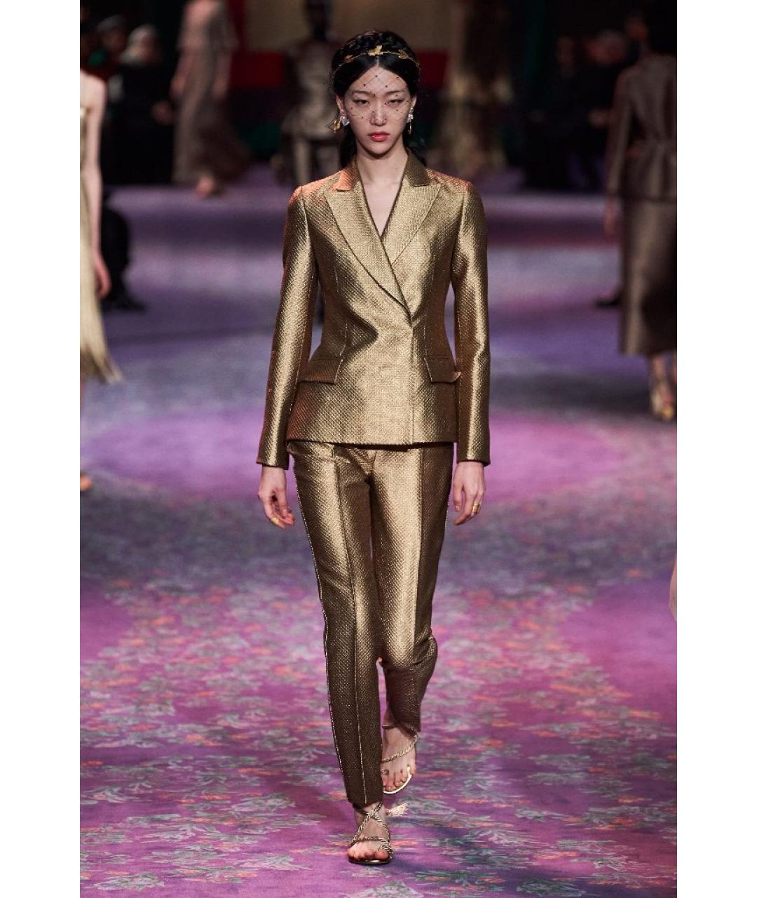 CHRISTIAN DIOR Золотой шелковый костюм с брюками, фото 9