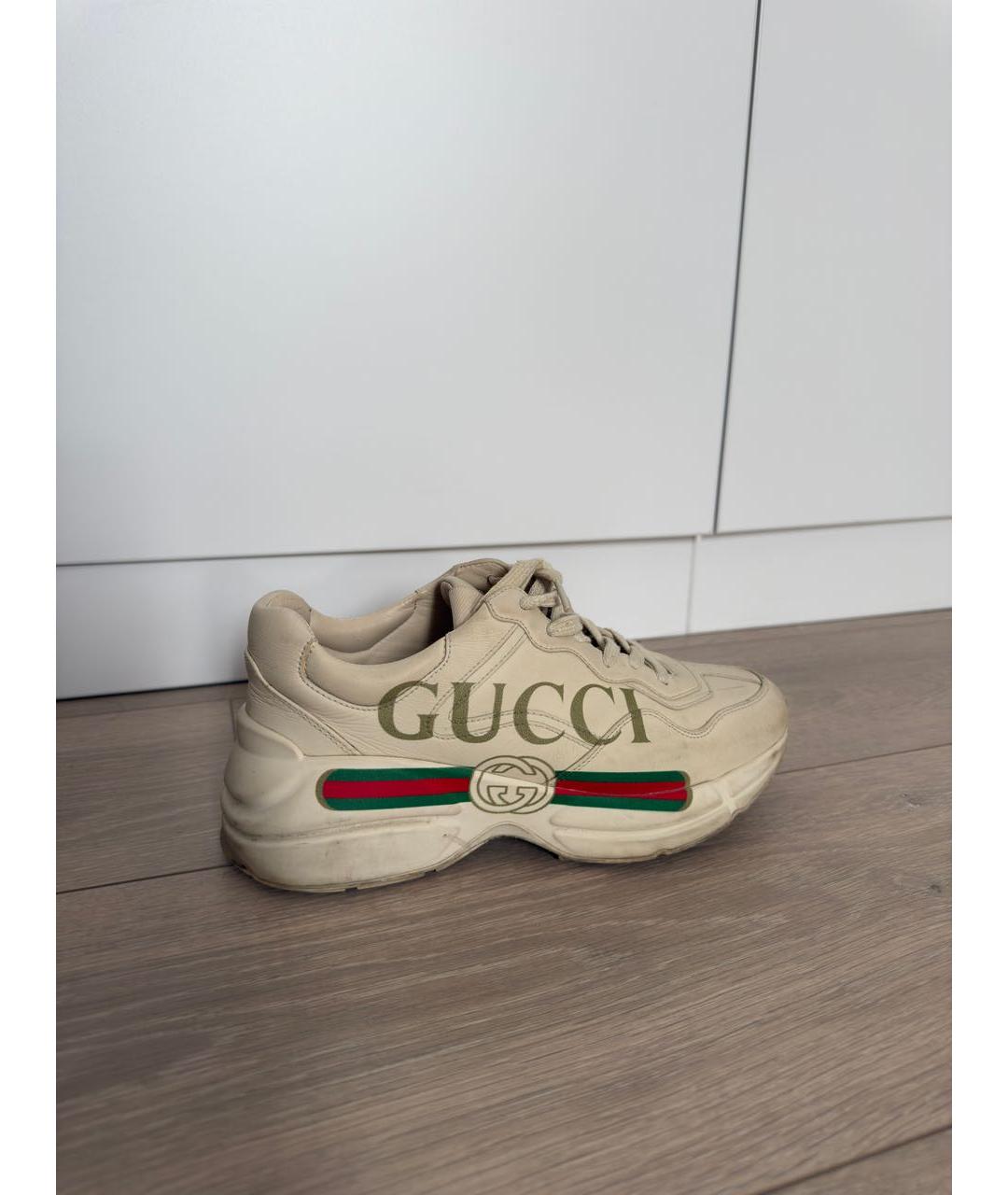 GUCCI Бежевые кожаные кроссовки, фото 6