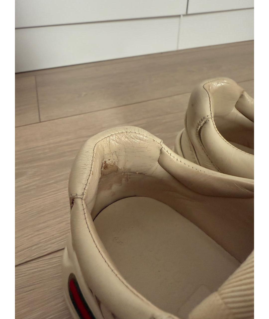 GUCCI Бежевые кожаные кроссовки, фото 5