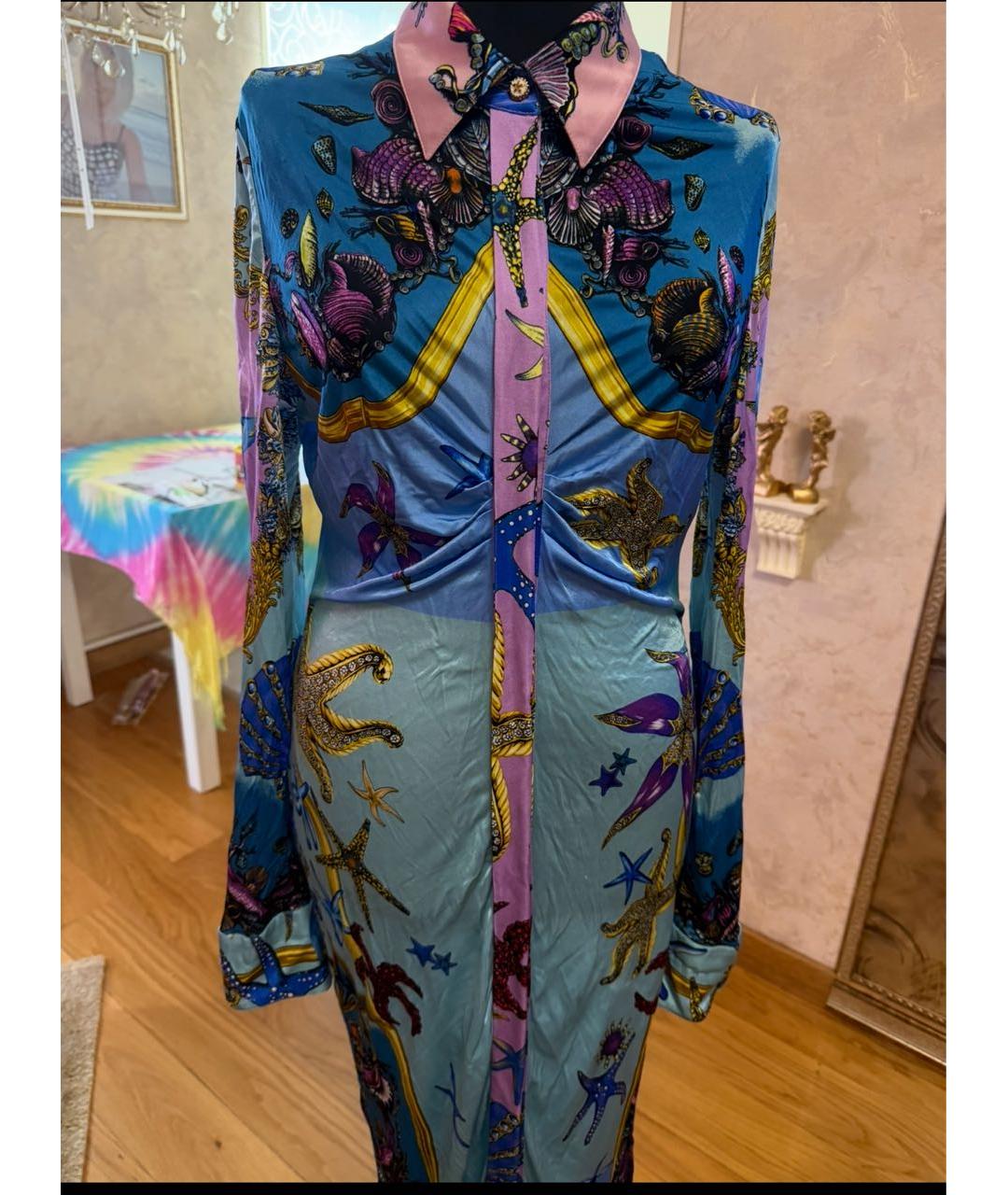 VERSACE Голубое шелковое коктейльное платье, фото 3