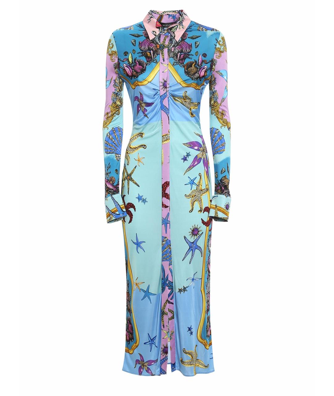 VERSACE Голубое шелковое коктейльное платье, фото 1