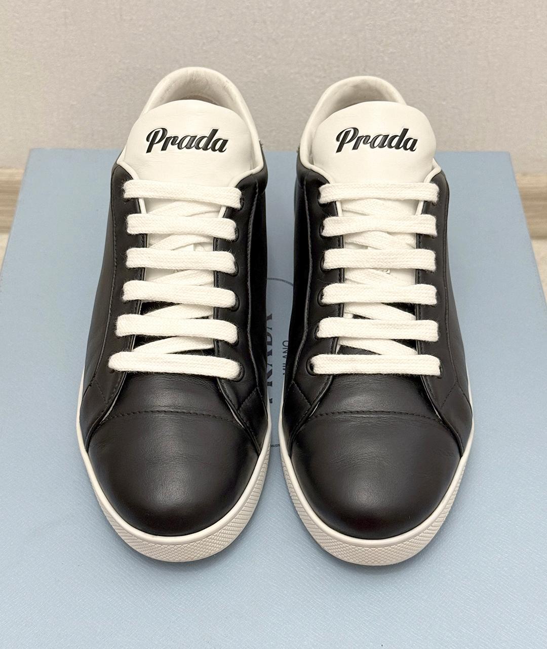 PRADA Черные кожаные кеды, фото 4