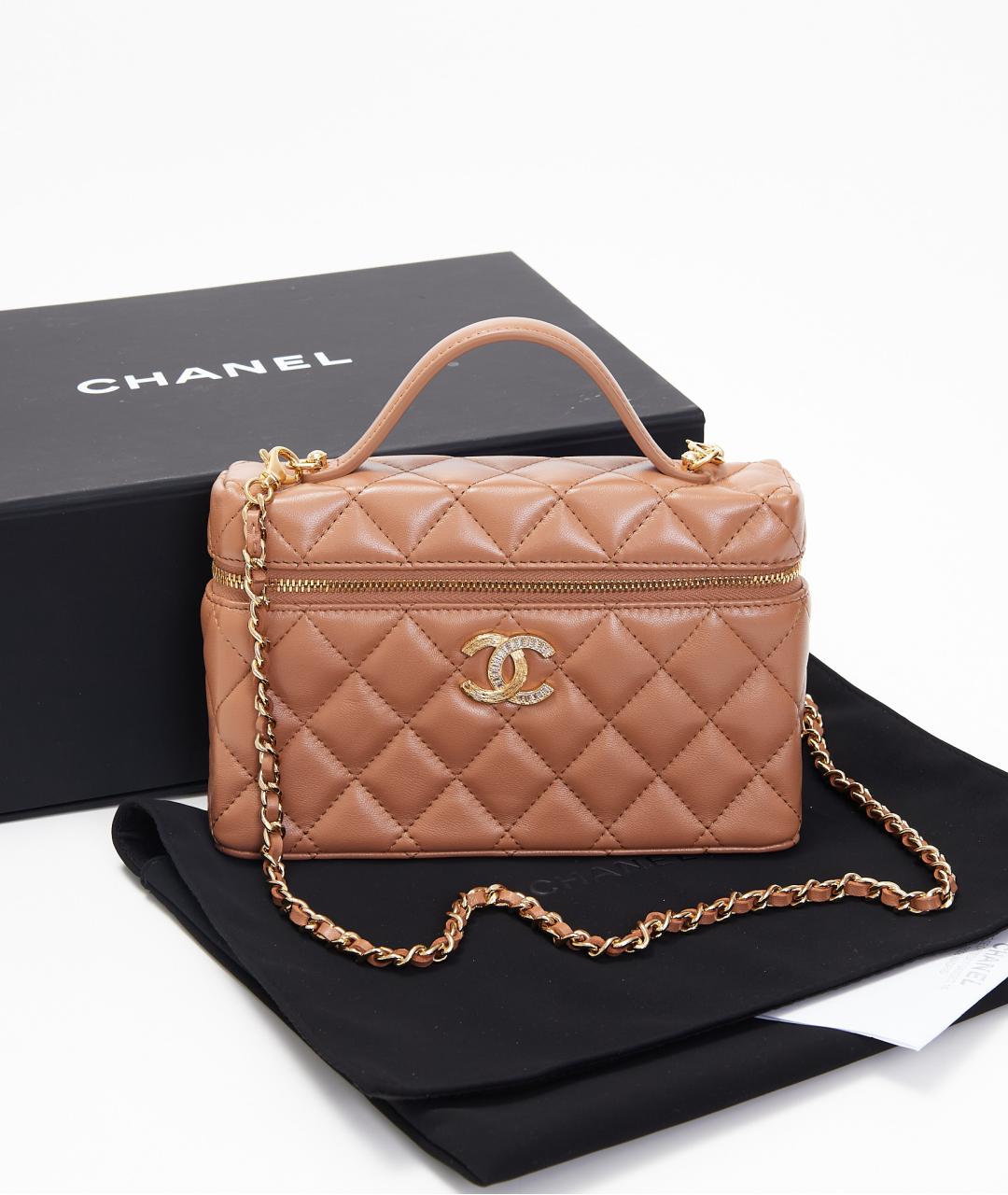 CHANEL Бежевая кожаная сумка с короткими ручками, фото 8