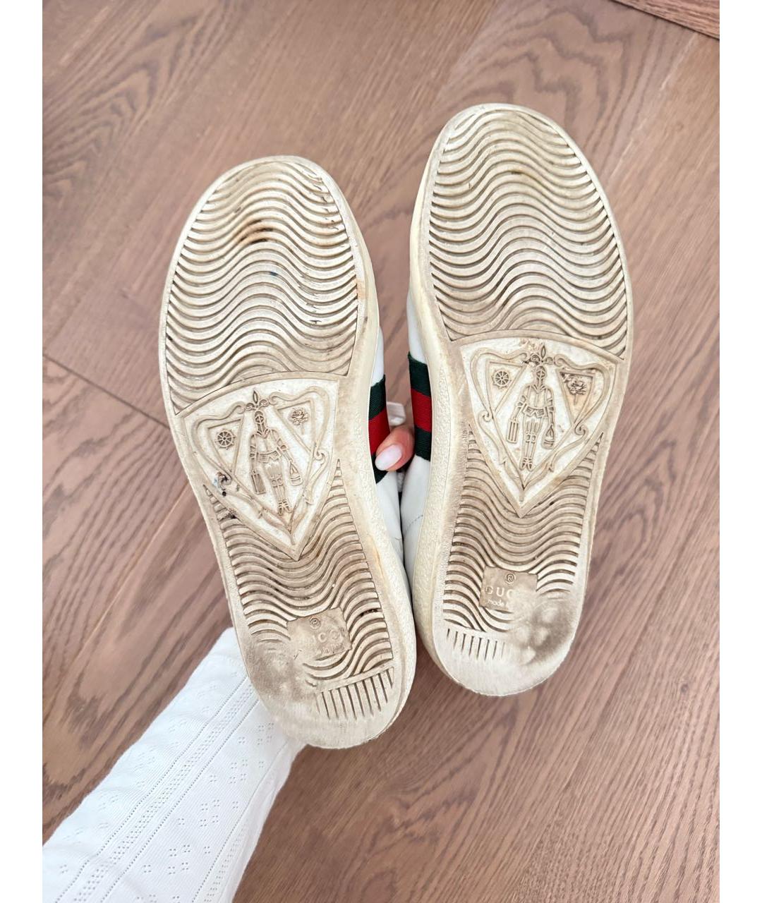 GUCCI Белые кожаные кеды, фото 5