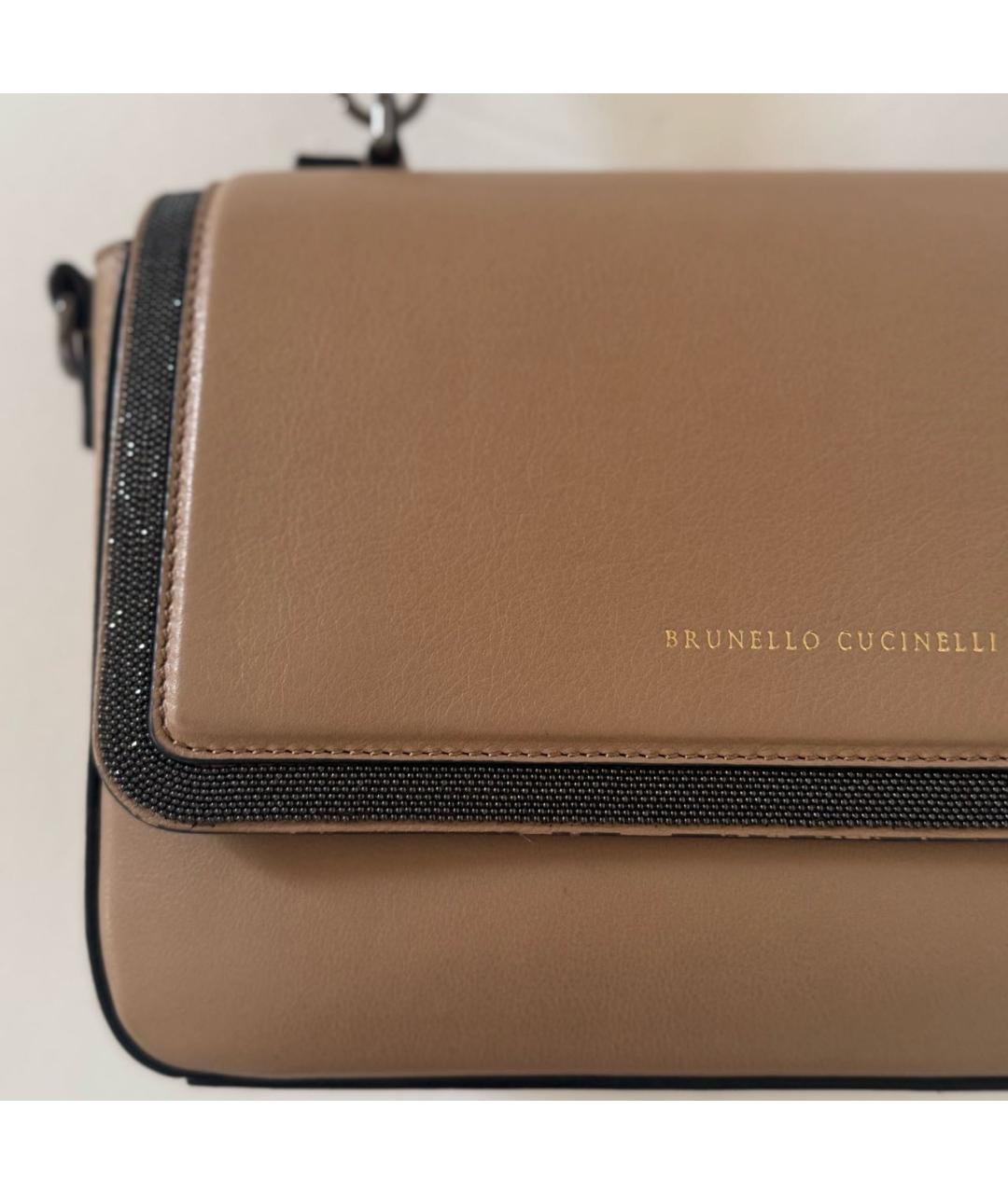 BRUNELLO CUCINELLI Бежевая кожаная сумка через плечо, фото 5