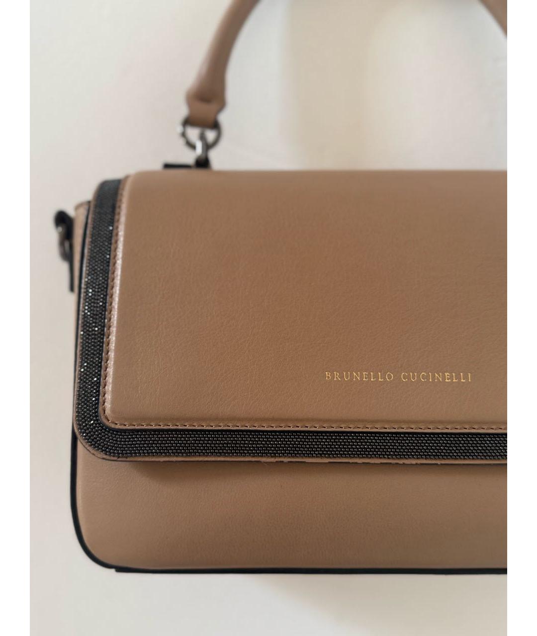 BRUNELLO CUCINELLI Бежевая кожаная сумка через плечо, фото 2