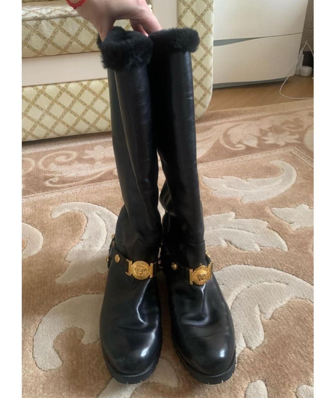 VERSACE Черные кожаные сапоги, фото 6
