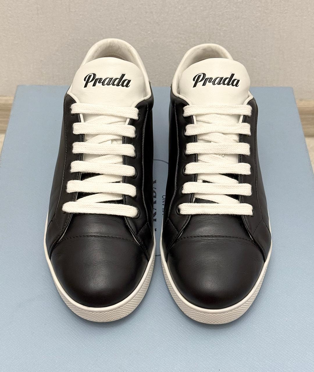 PRADA Черные кожаные низкие кроссовки / кеды, фото 4