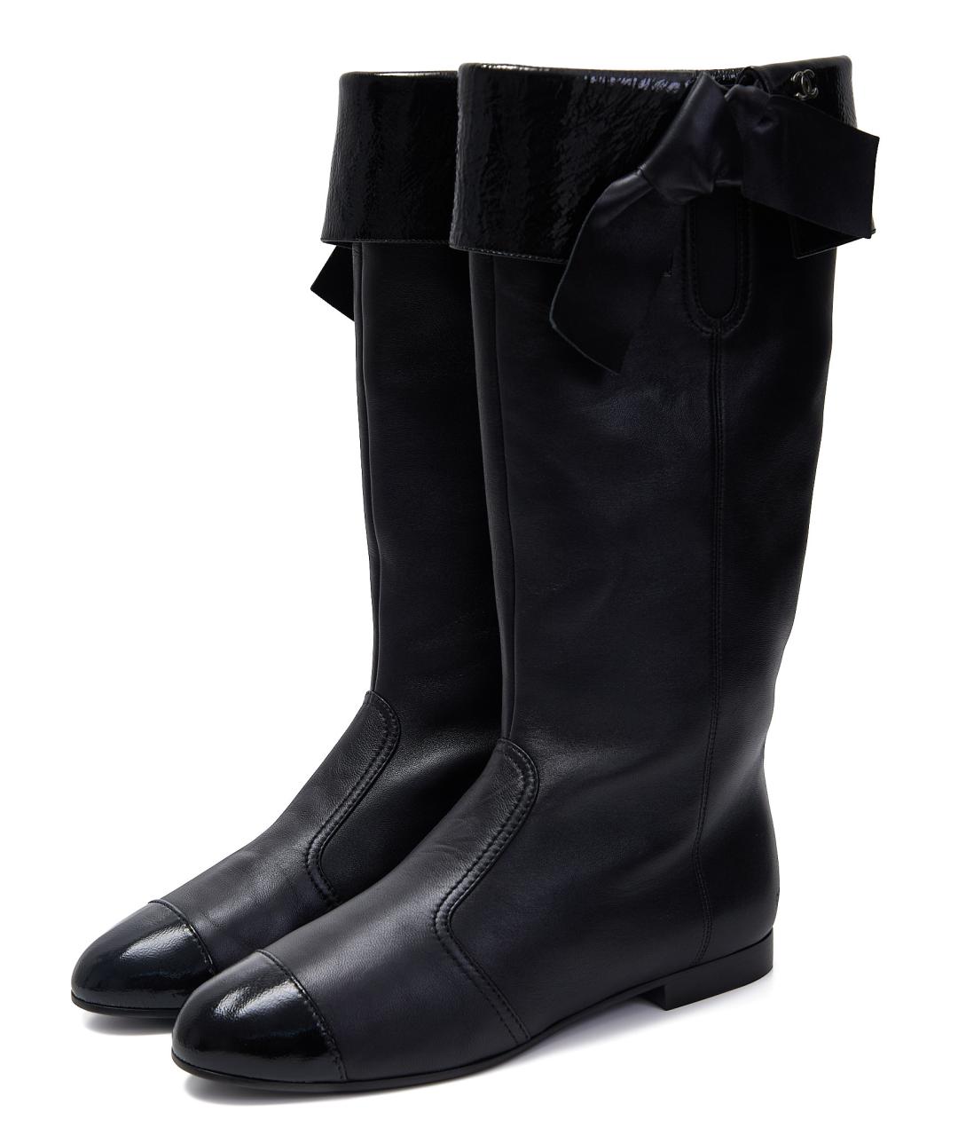 CHANEL Черные кожаные сапоги, фото 2