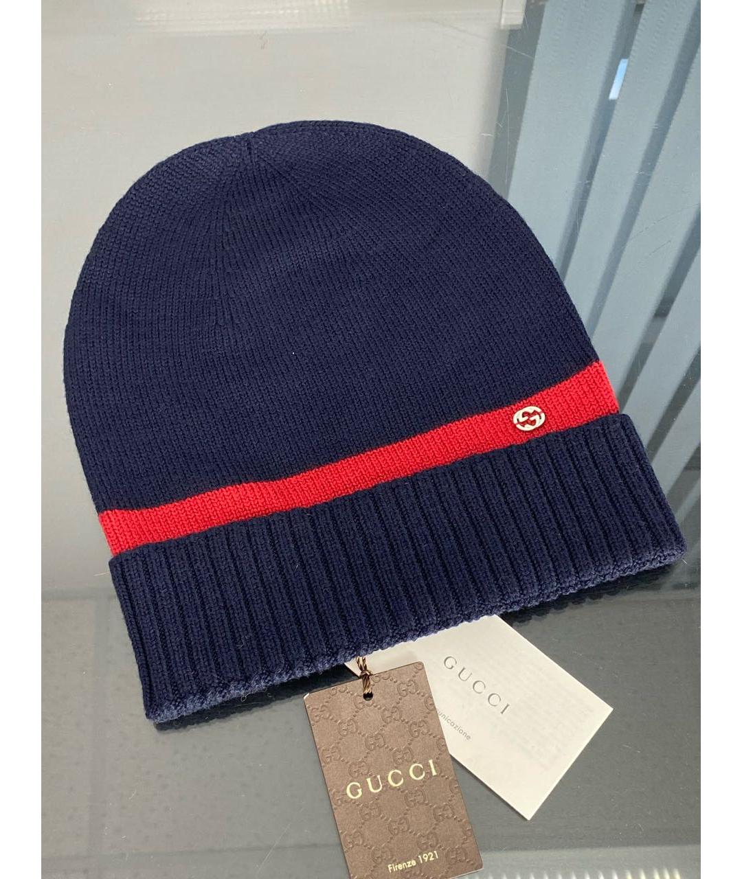 GUCCI Темно-синяя шерстяная шапка, фото 5