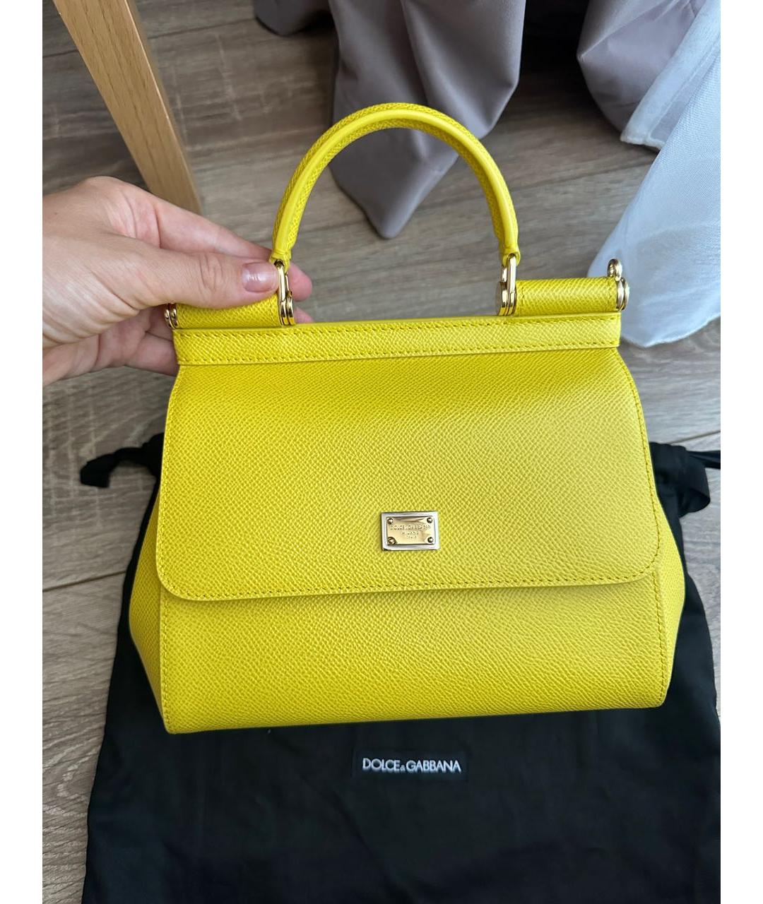 DOLCE&GABBANA Желтая кожаная сумка с короткими ручками, фото 2