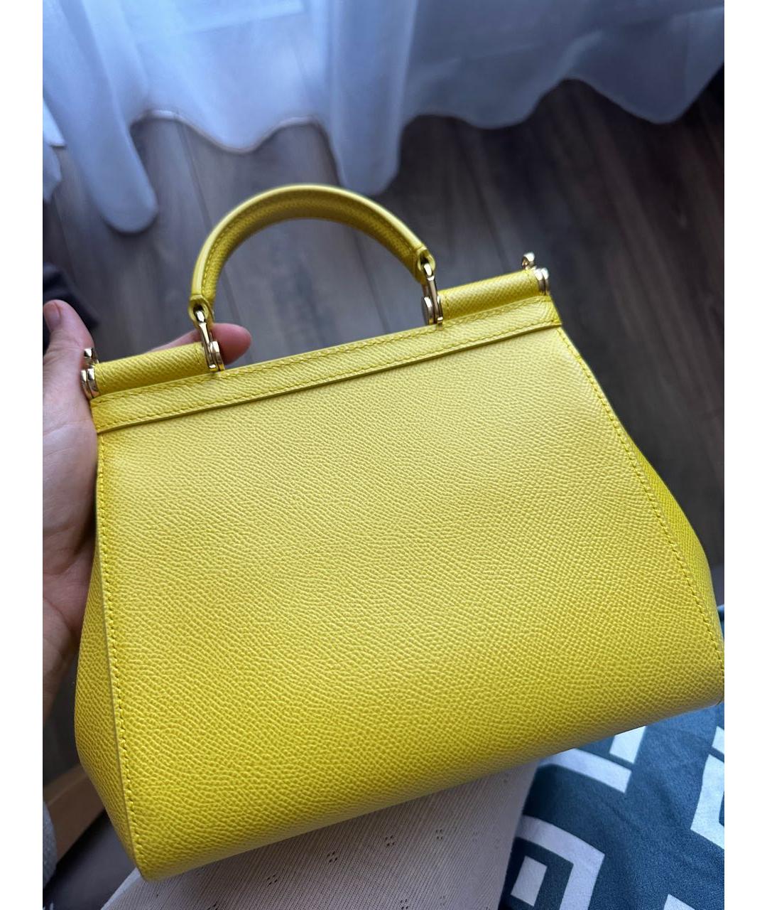 DOLCE&GABBANA Желтая кожаная сумка с короткими ручками, фото 3