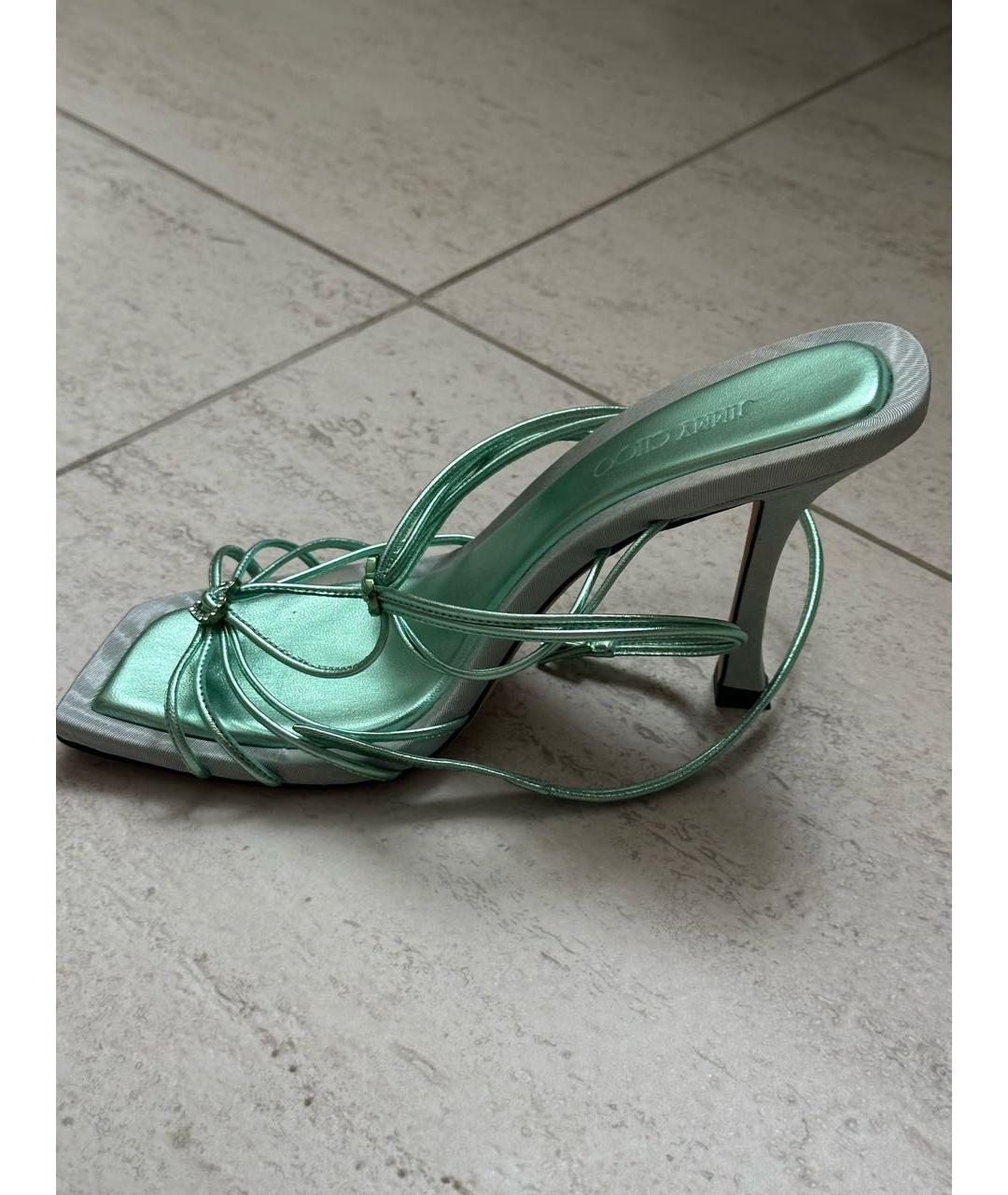 JIMMY CHOO Бирюзовые кожаные босоножки, фото 5
