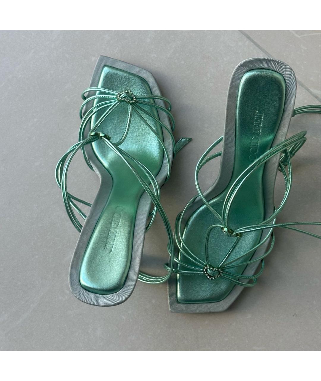 JIMMY CHOO Бирюзовые кожаные босоножки, фото 3