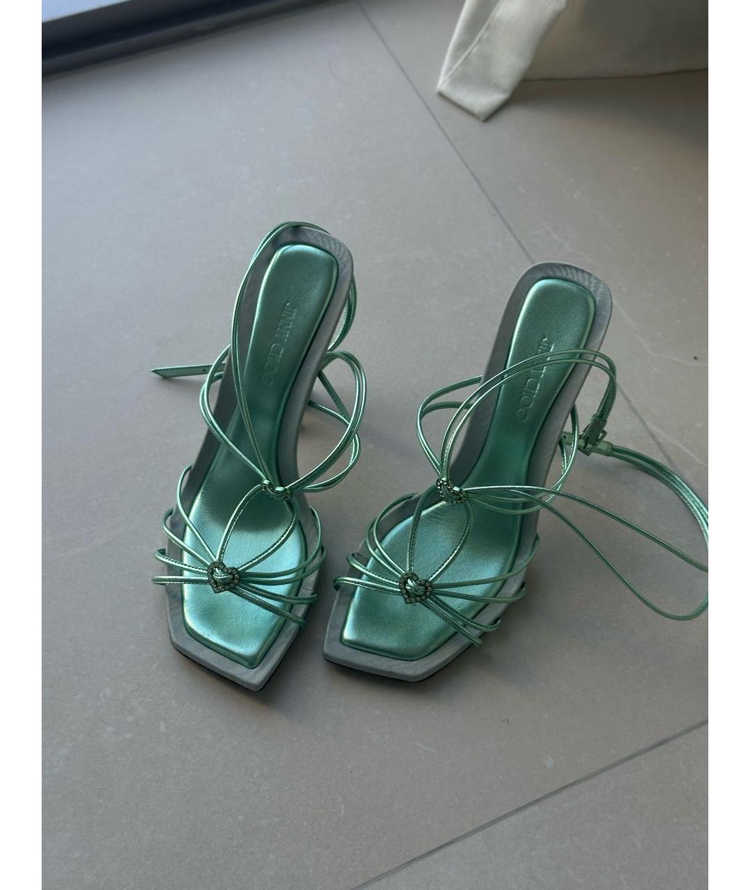 JIMMY CHOO Бирюзовые кожаные босоножки, фото 2