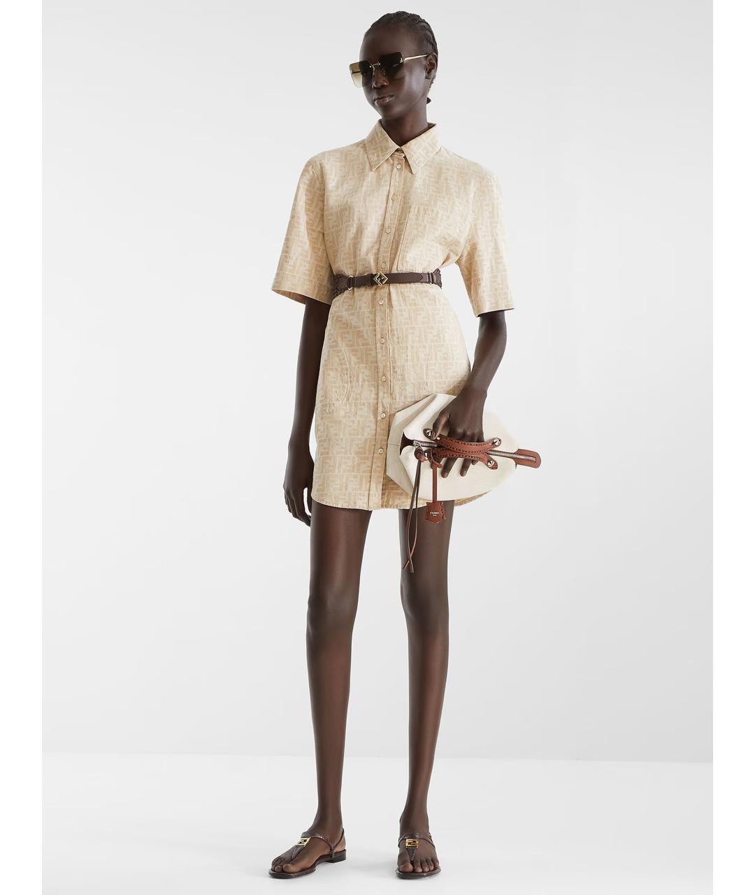 FENDI Бежевое хлопковое повседневное платье, фото 2