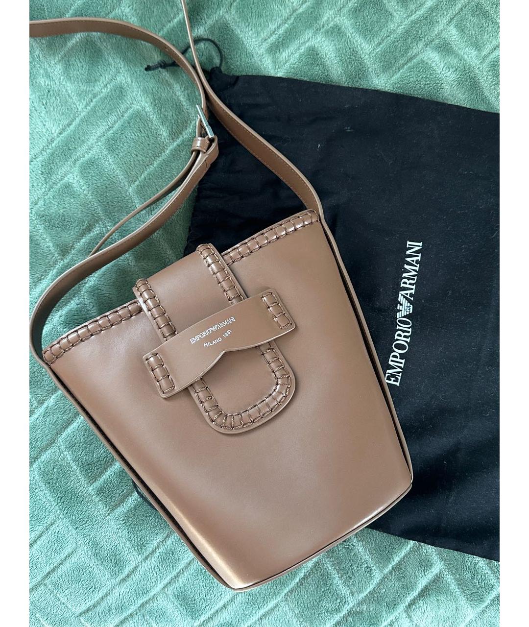 EMPORIO ARMANI Коричневая кожаная сумка через плечо, фото 5