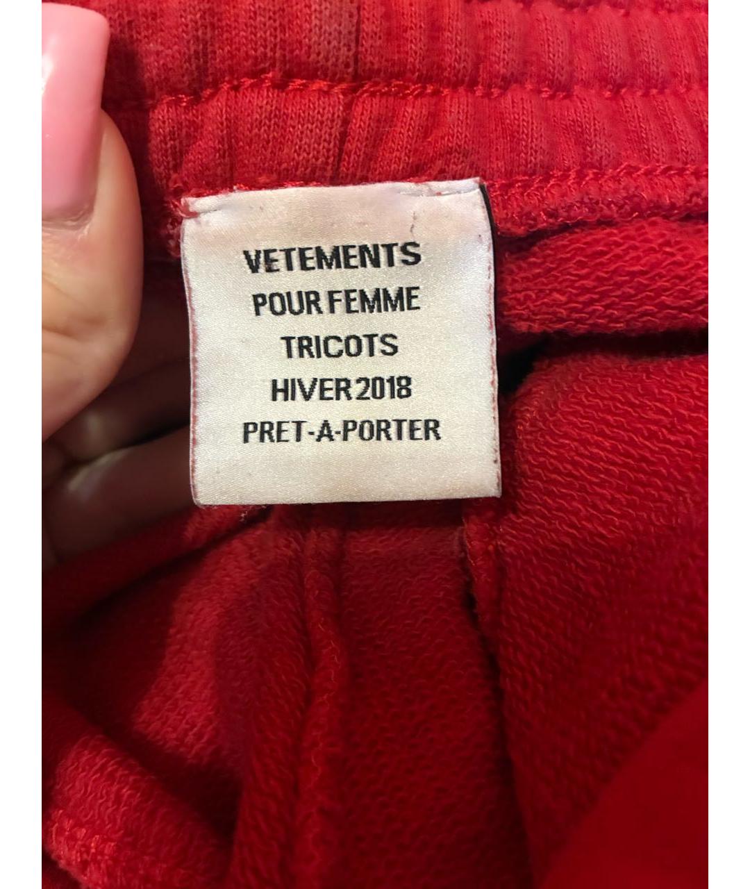 VETEMENTS Красные хлопковые спортивные брюки и шорты, фото 3