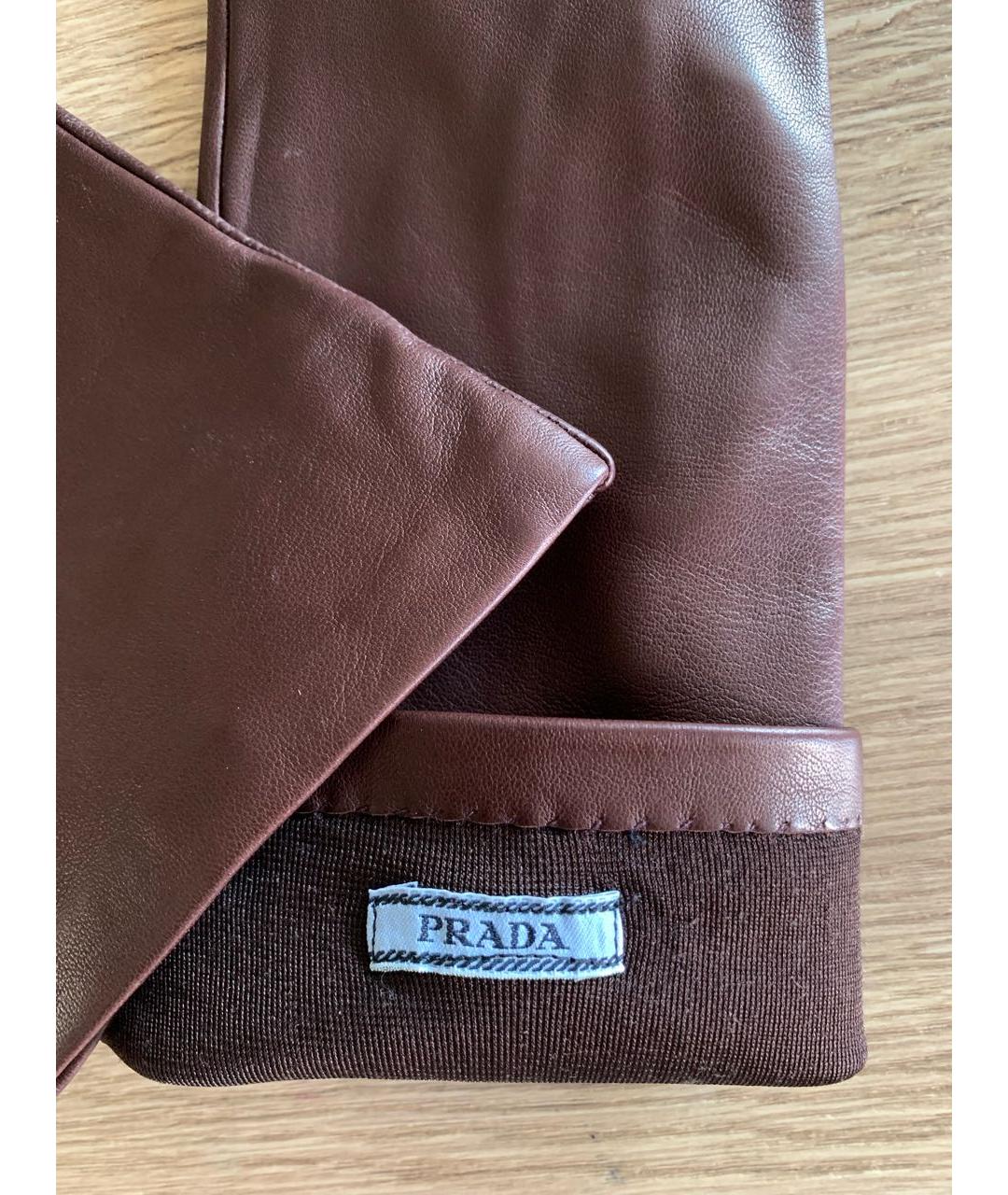 PRADA Бордовые кожаные перчатки, фото 3