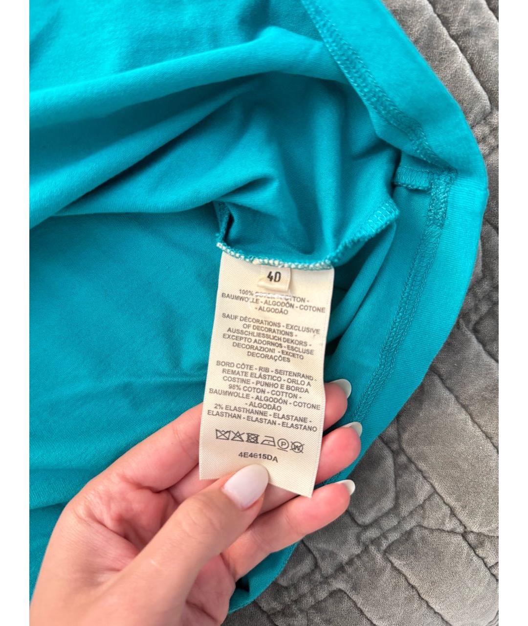 HERMES Бирюзовая хлопковая футболка, фото 4