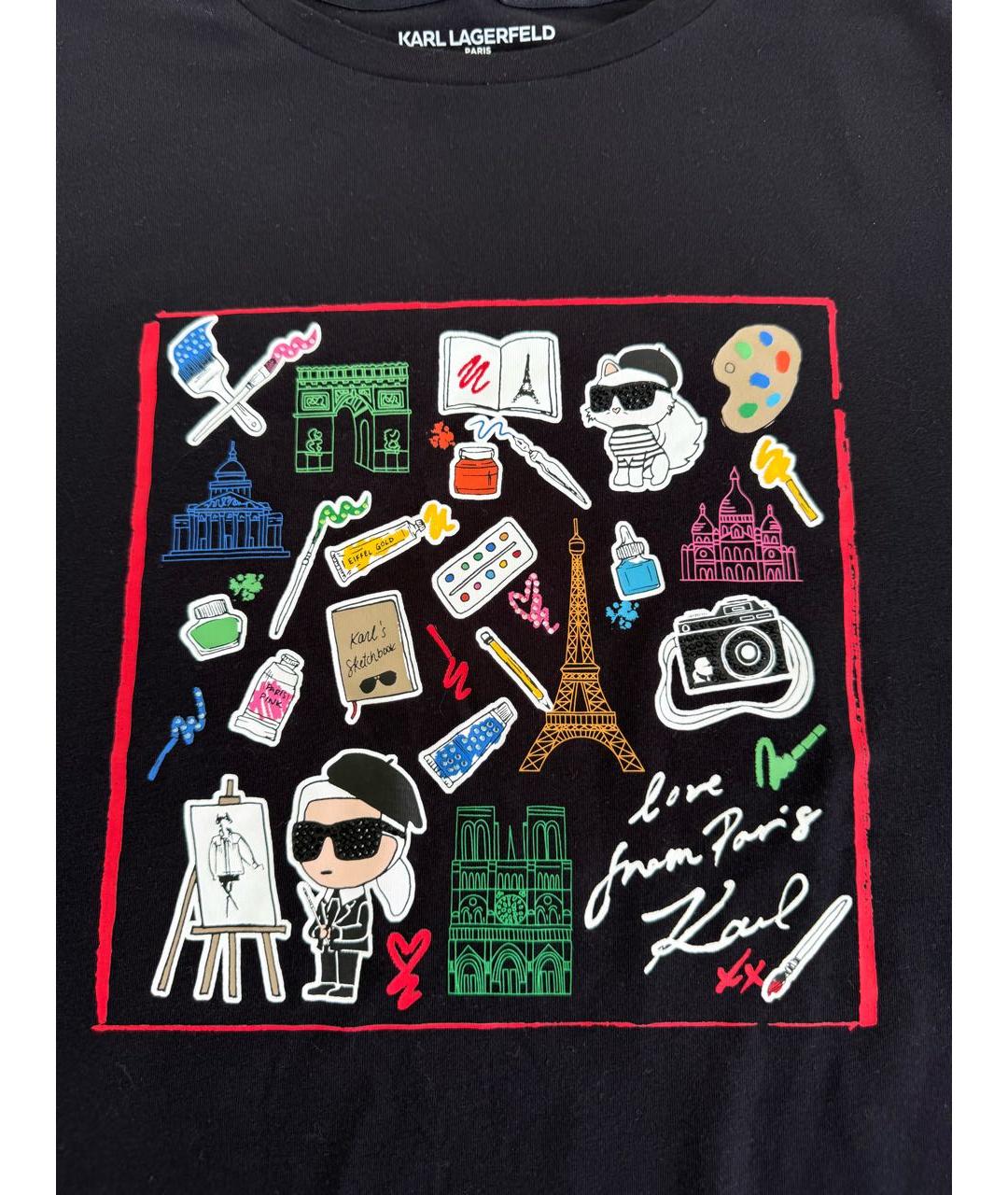 KARL LAGERFELD Черная хлопко-эластановая футболка, фото 4