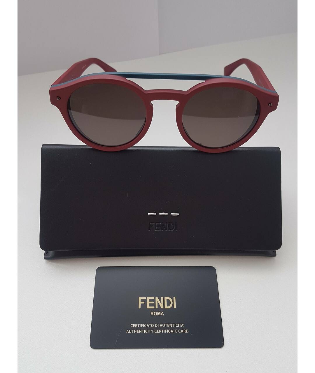 FENDI Бордовые пластиковые солнцезащитные очки, фото 5