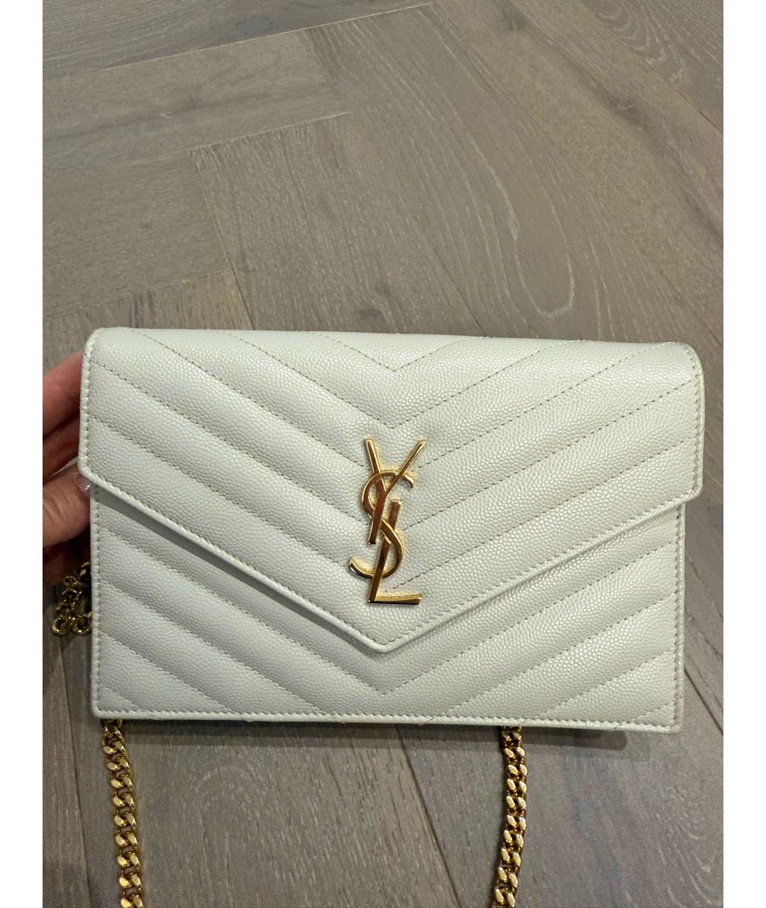 SAINT LAURENT Бежевая кожаная сумка через плечо, фото 8