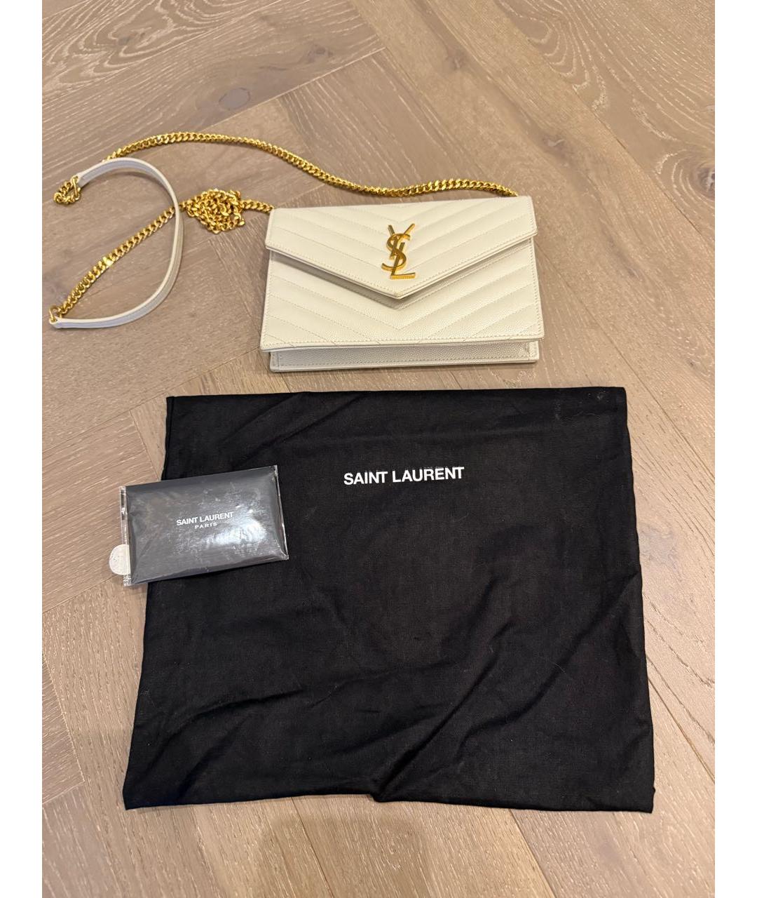 SAINT LAURENT Бежевая кожаная сумка через плечо, фото 5