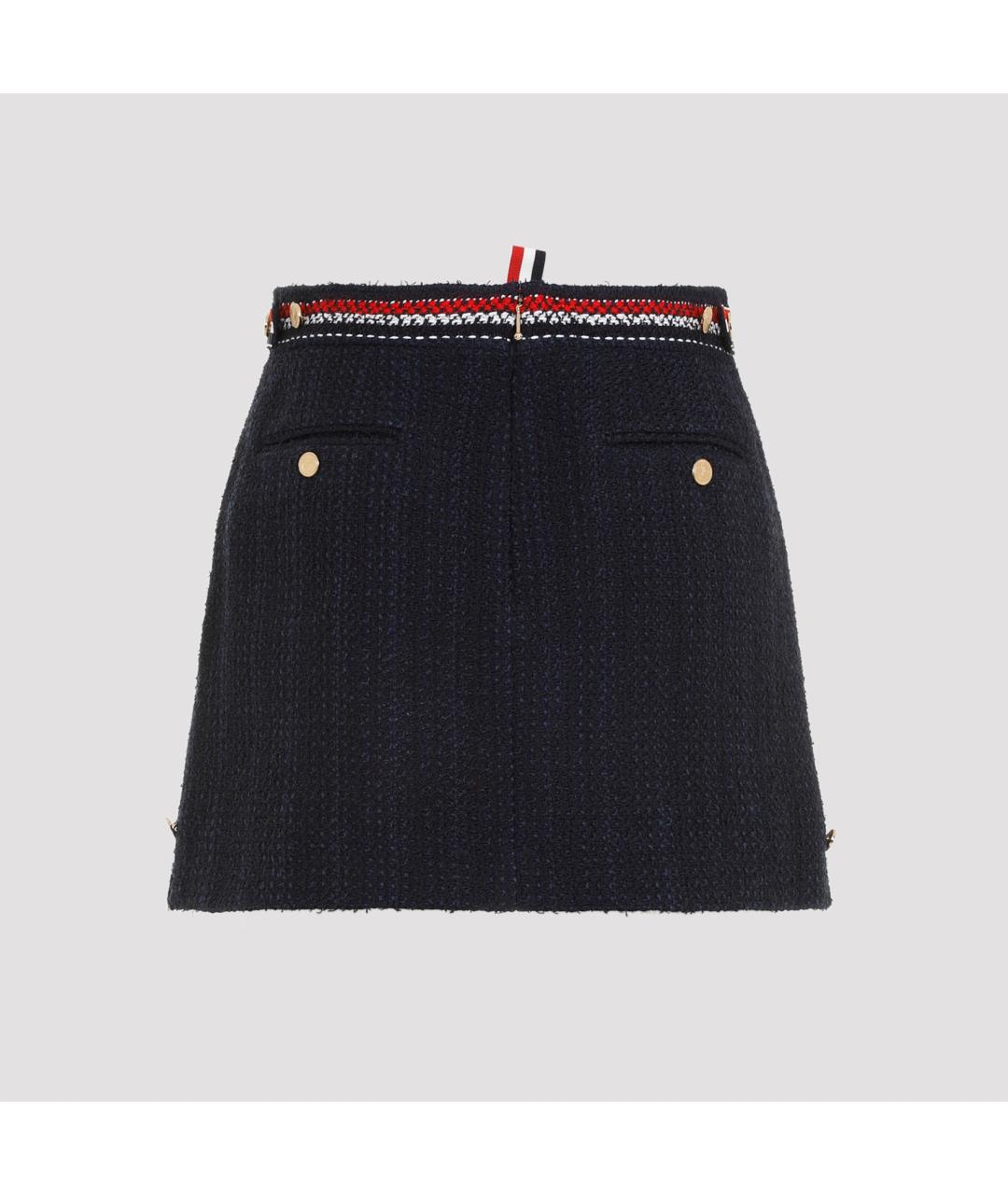 THOM BROWNE Темно-синяя хлопковая юбка мини, фото 4