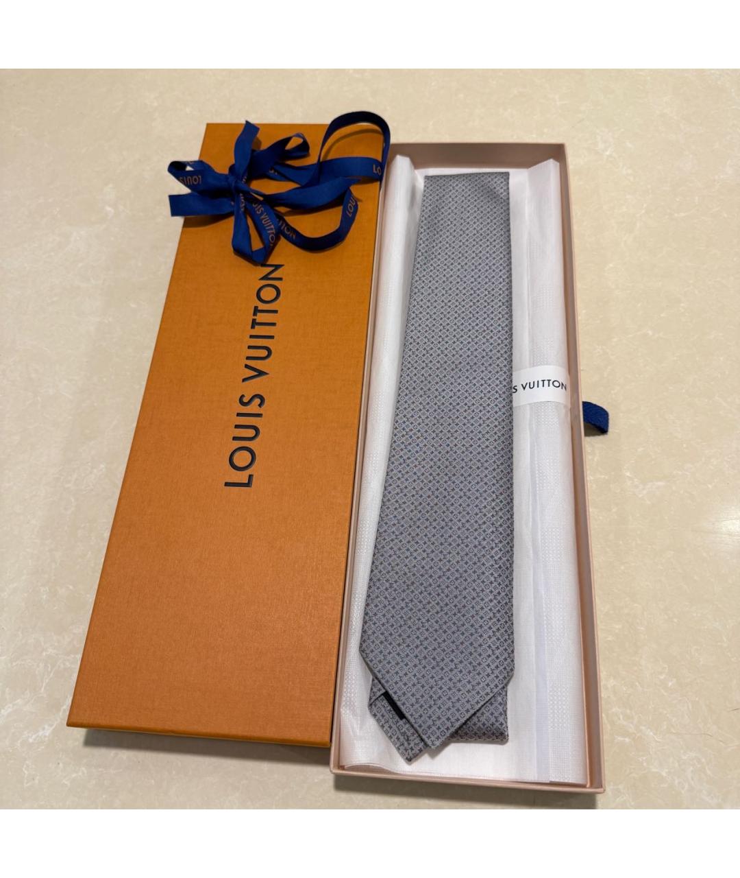 LOUIS VUITTON Серый шелковый галстук, фото 7