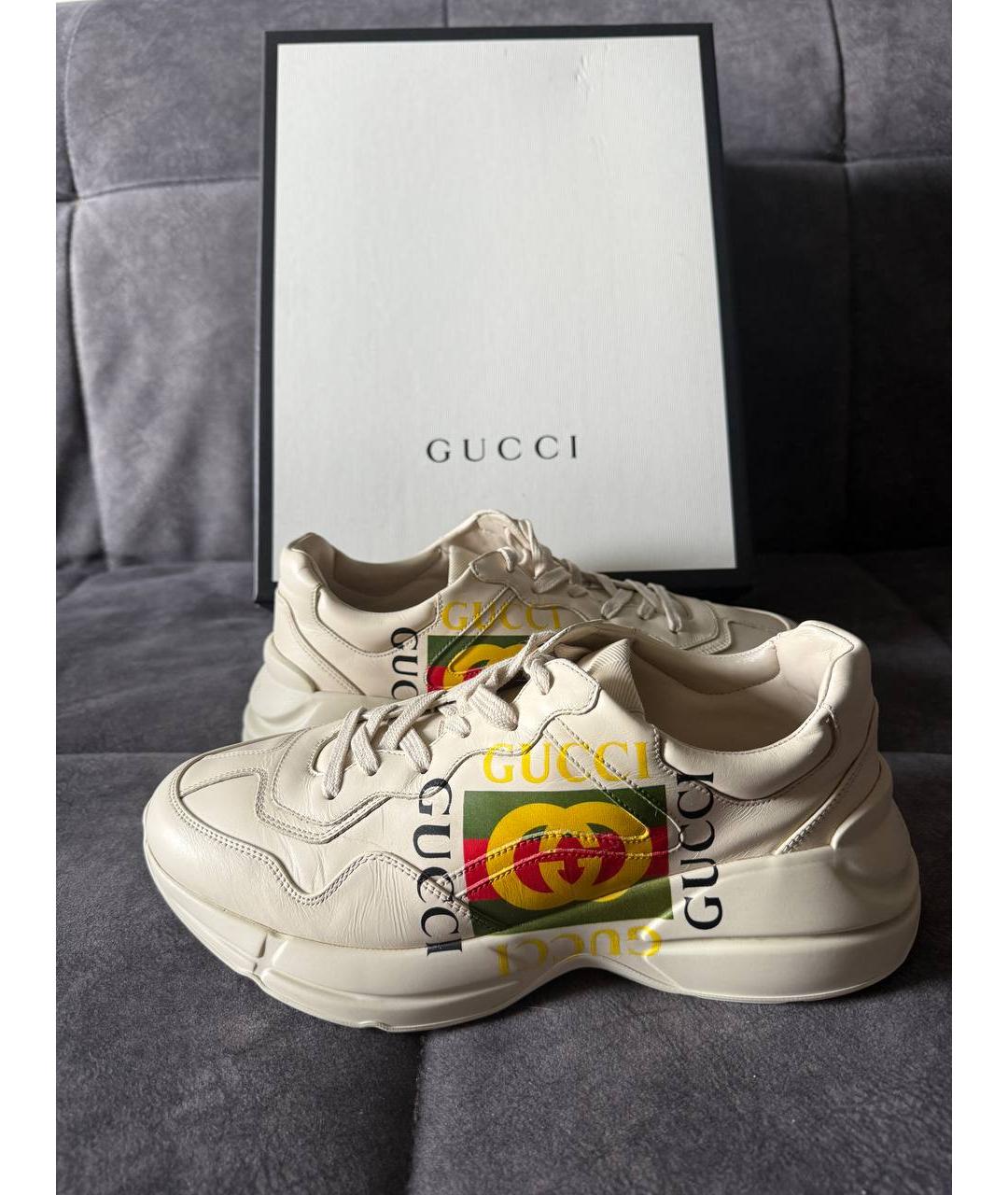 GUCCI Бежевые кожаные низкие кроссовки / кеды, фото 3
