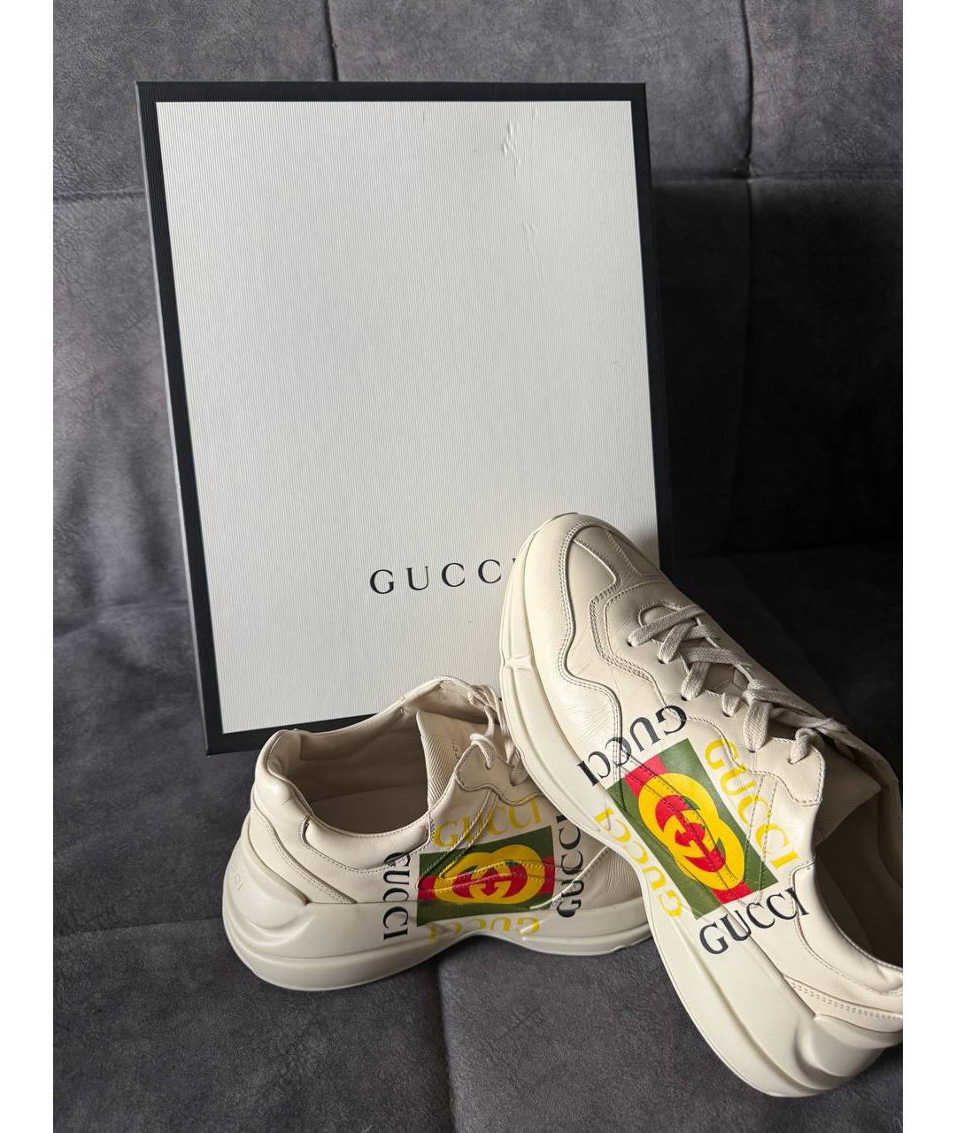 GUCCI Бежевые кожаные низкие кроссовки / кеды, фото 4