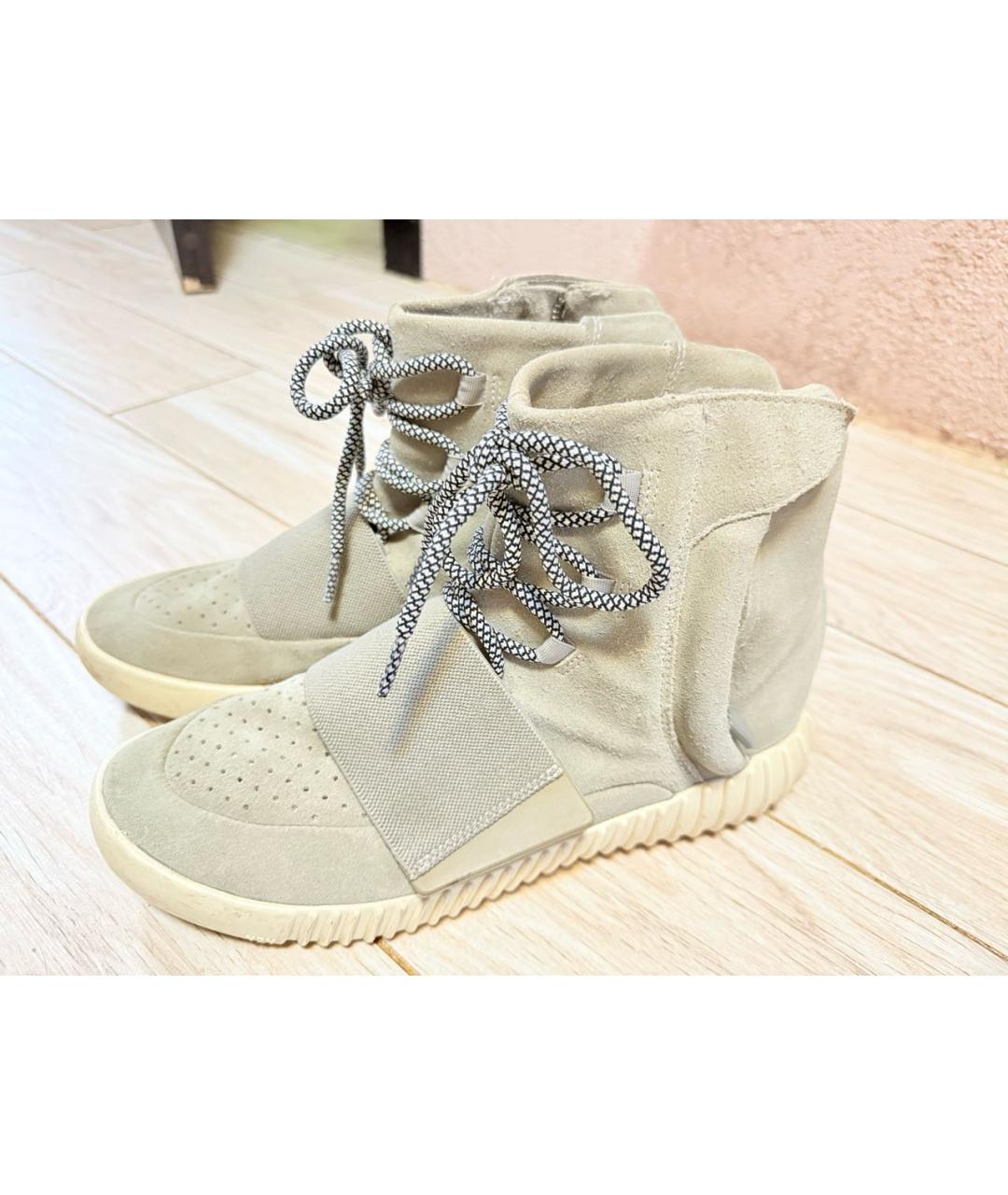ADIDAS YEEZY Бежевые замшевые высокие кроссовки / кеды, фото 9