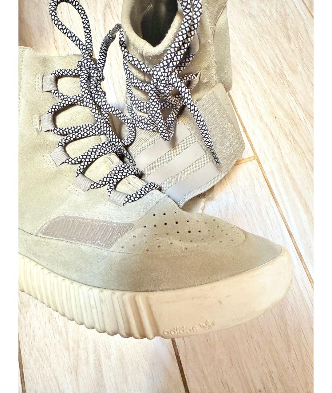 ADIDAS YEEZY Бежевые замшевые высокие кроссовки / кеды, фото 2