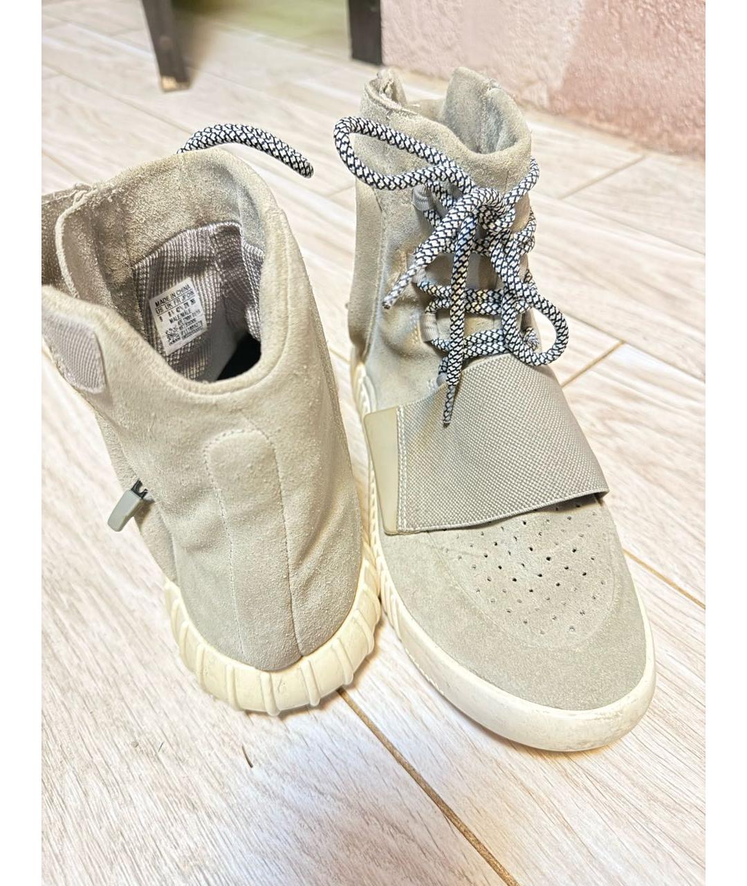 ADIDAS YEEZY Бежевые замшевые высокие кроссовки / кеды, фото 3